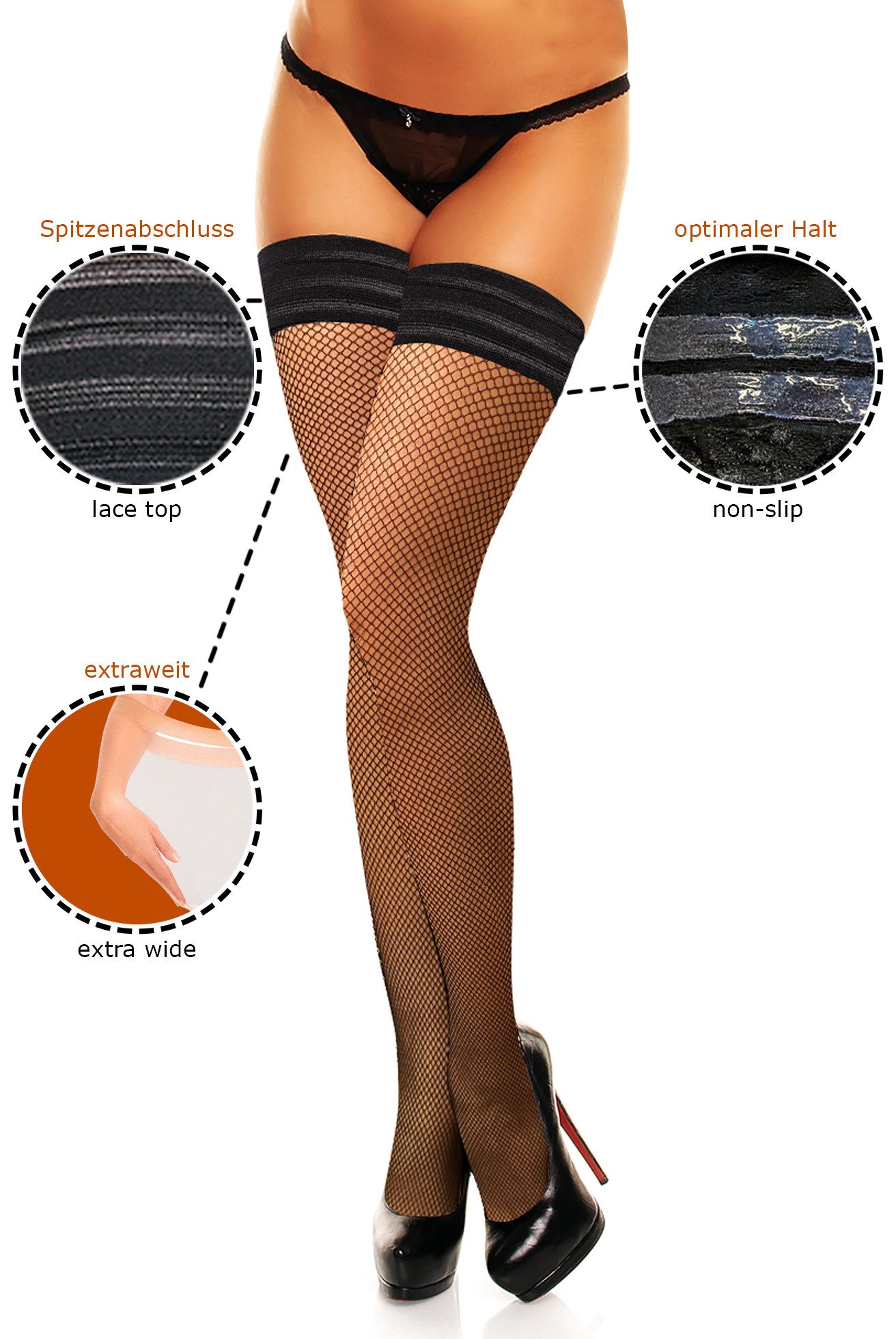 GLAMORY Halterlose Feinstrümpfe My Size (Set, 2-Paar) Feinnetz, elastisch, plus size