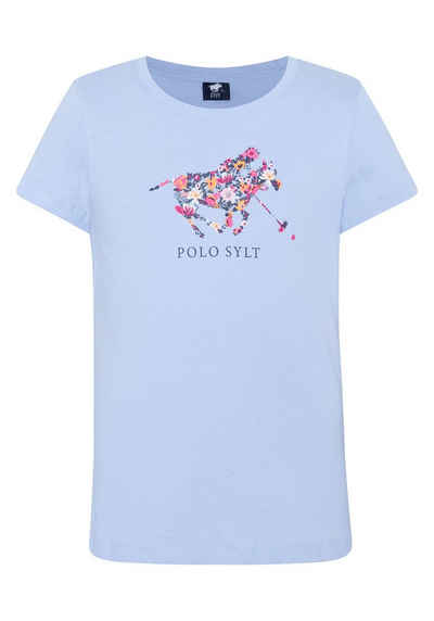 Polo Sylt Print-Shirt mit geblümten Logo-Motiv