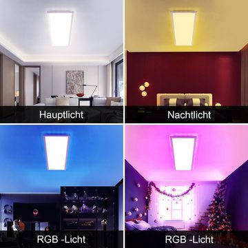 OULENBIYAR LED Deckenleuchte Dimmbar mit Fernbedienung 40W RGB Backlight Flach Deckenbeleuchtung, LED fest integriert, Kaltweiß, Naturweiß, Warmweiß, RGB, 120x30x3,9 cm, 12-Farben für Schlafzimmer Küche Wohnzimmer Flur