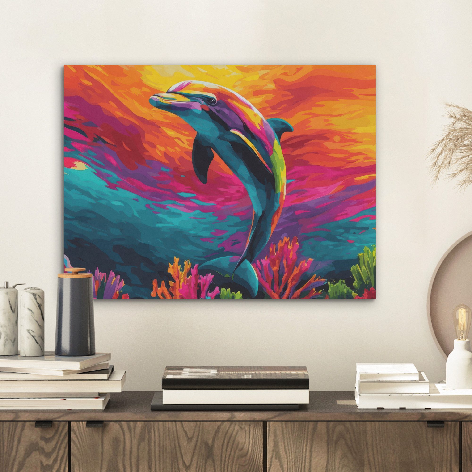 MuchoWow Gemälde Delfin - Farbenfroh - günstig online kaufen
