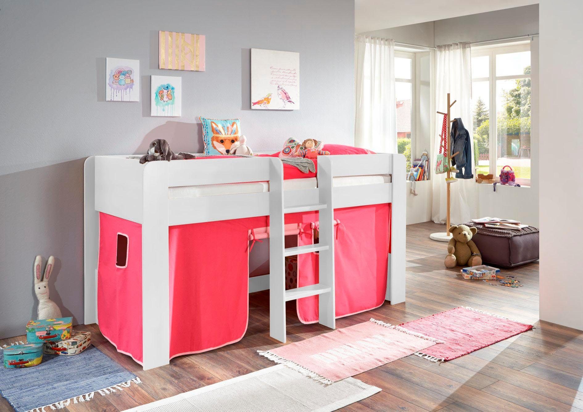 Relita Hochbett Andi mit Rolllattenrost und Vorhang, mit Leiter, pflegel. Dekor Oberfläche