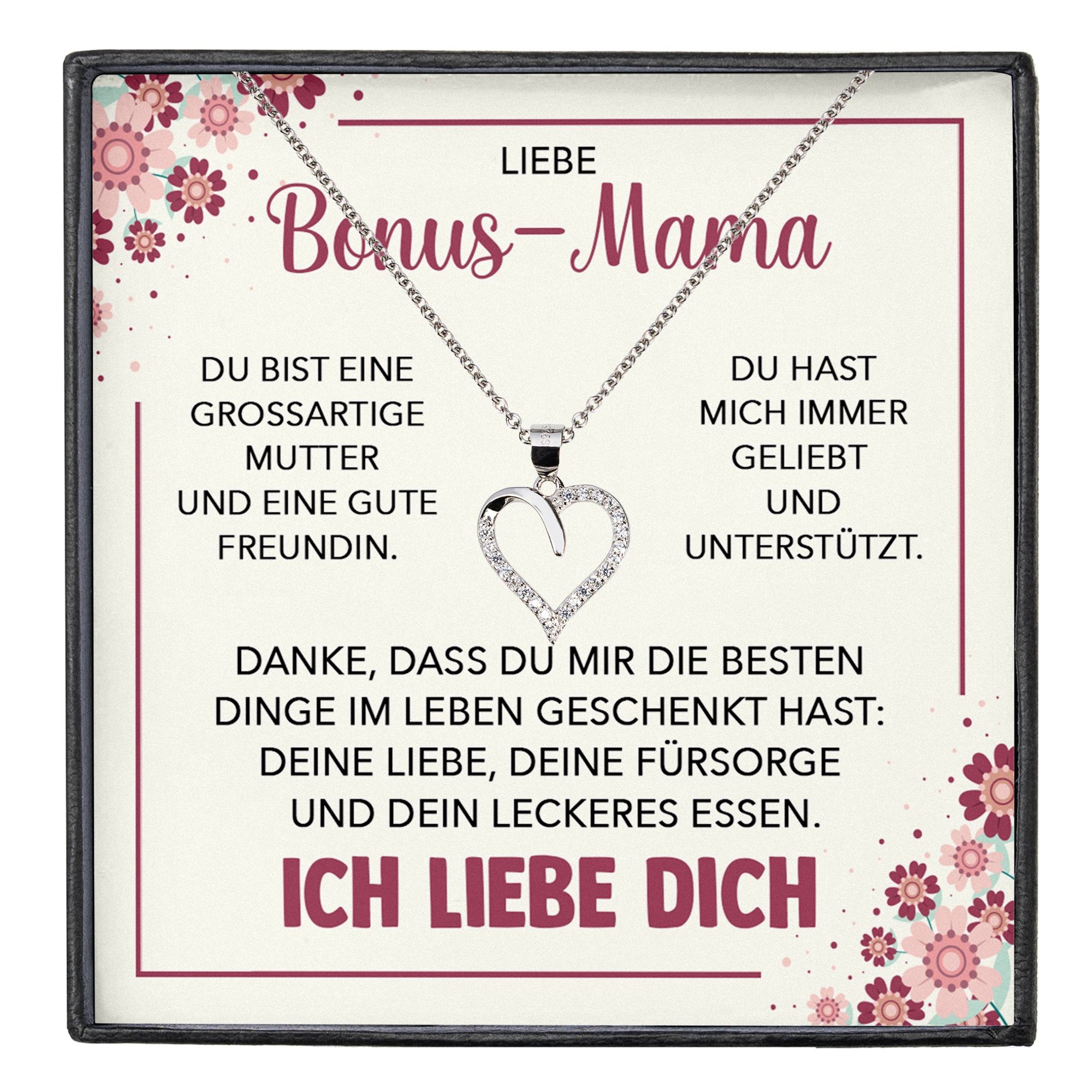 Schmuckset Stiefmama Geschenk Muttertag Bonus-Mama Herz Halskette Geburtstag