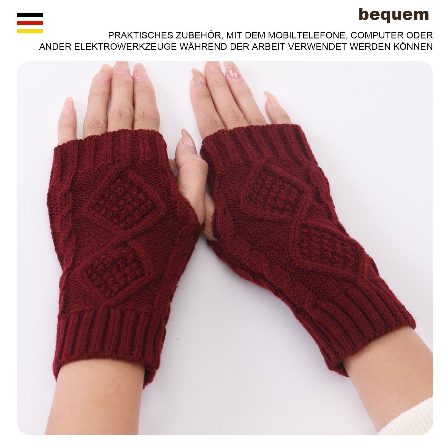 Fingerlose Damen Winter Strickhandschuhe Gestrickte Handschuhe Wärmer MAGICSHE Burgund