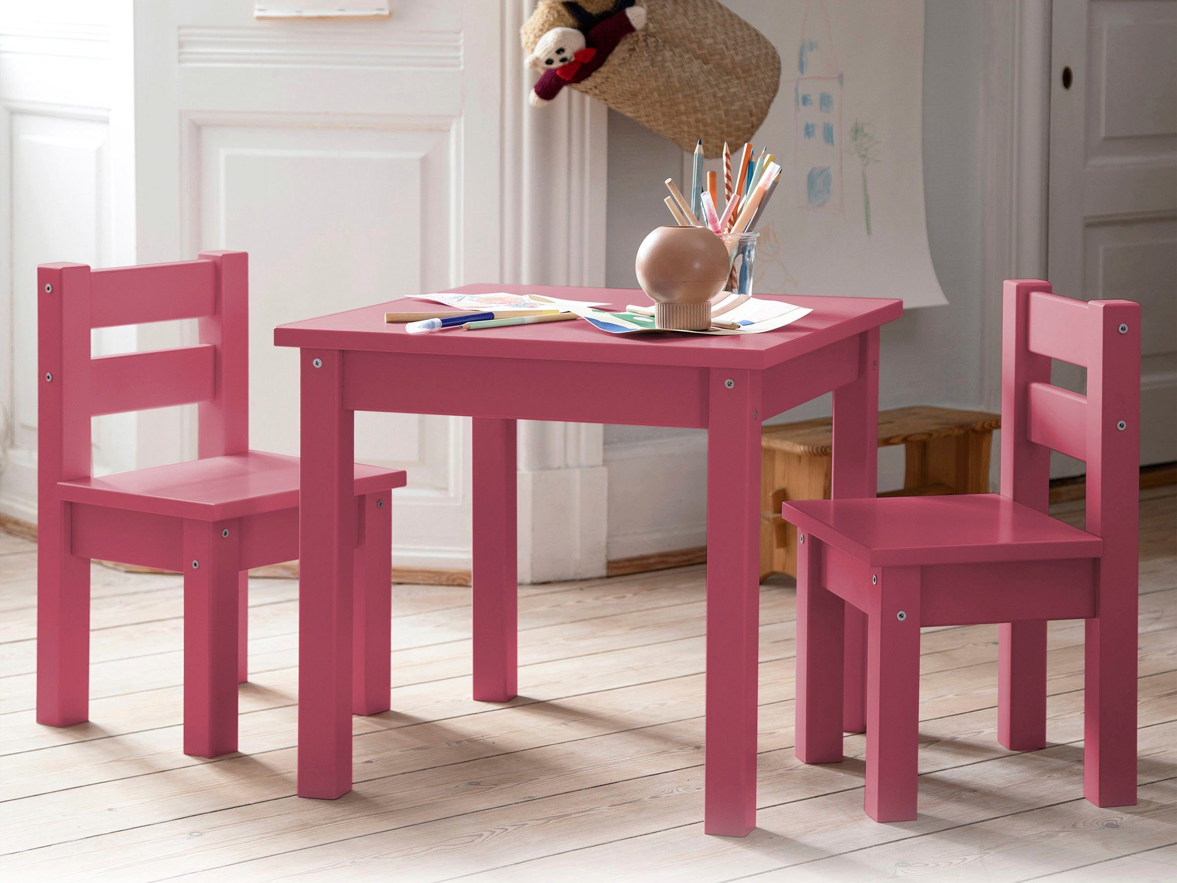 Stühle), (Set, Tisch, Hoppekids Stühlen mit 3-tlg., Kindersitzgruppe Farben, 1 vielen pink 2 in MADS zwei Kindersitzgruppe,