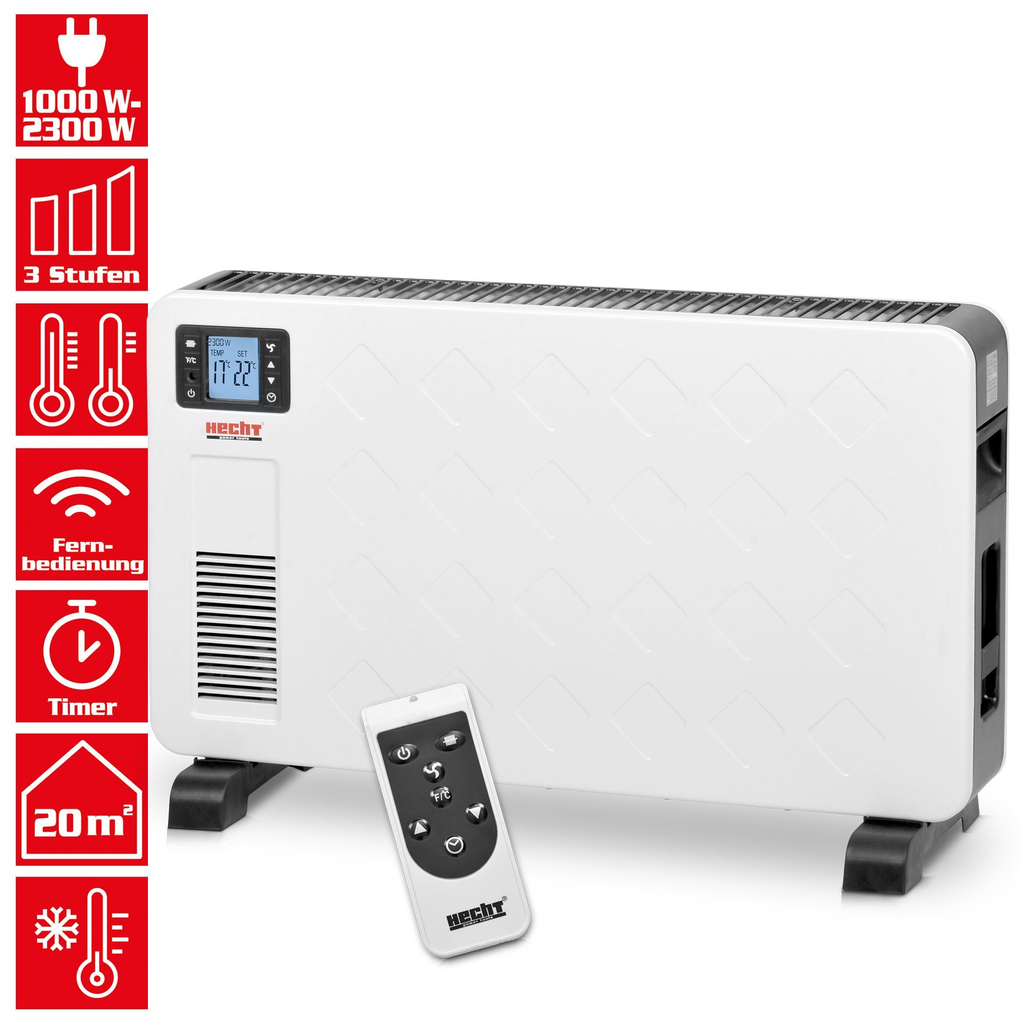 Hecht Konvektor Elektro Heizung 3623, 2300 W, Thermostat, Timer, Stromspare günstig online kaufen