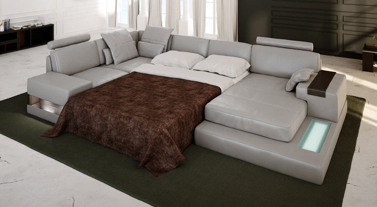 BULLHOFF Schlafsofa Wohnlandschaft Leder Schlafsofa U-Form Designsofa LED  Leder Sofa Couch XL Ecksofa grau braun »HAMBURG« von BULLHOFF, made in  Europe, das "ORIGINAL"