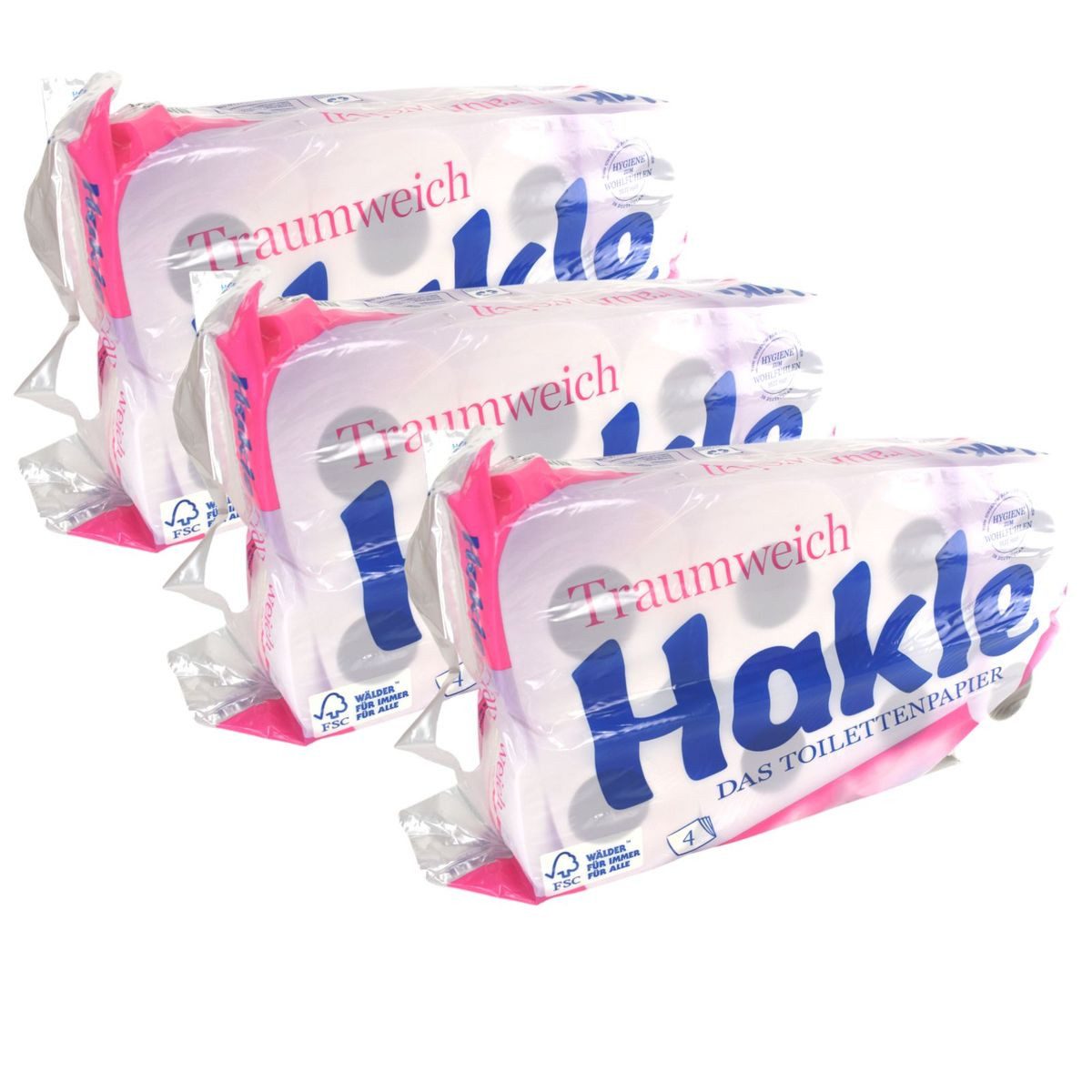 HAKLE Toilettenpapier Toilettenpapier "Traumweich" weiß 4-lagig Sparset á 8 Rollen Klopapier (24-St), weiche Zusammensetzung