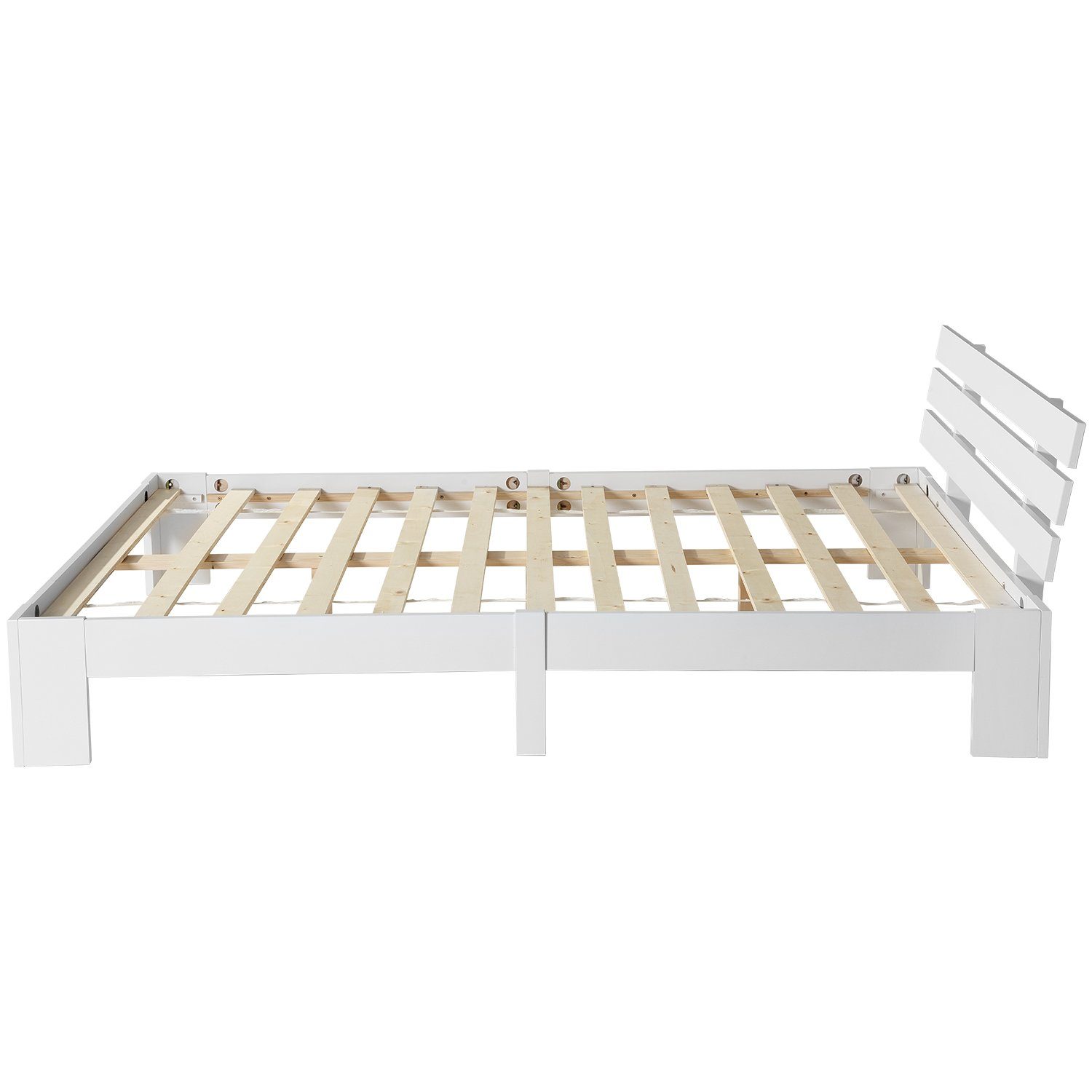 Holzbett (Maasivholzbett Futonbett), Doppelbett mit Kopfteil und Lattenrost, 200x140 cm, aus Kiefer