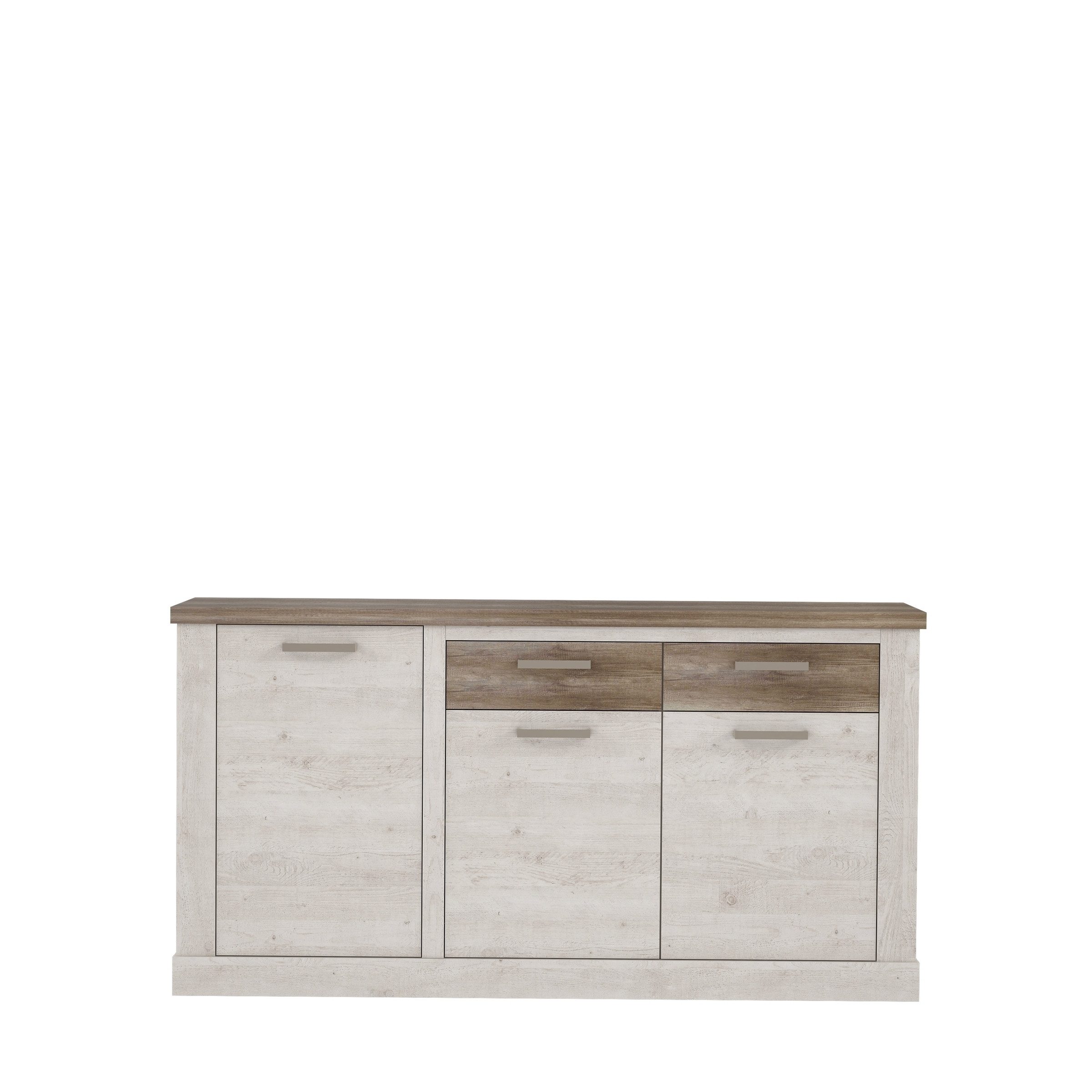 freiraum Sideboard DURO, 3 Türen, Pinie Weiss / Eiche Antik Dekor - 172,2x90,3x41,3cm (BxHxT)