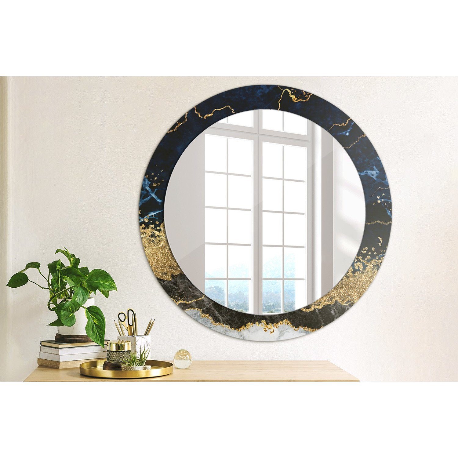 Wohnzimmer Rundspiegel cm, Dekospiegel Ø70 Aufdruck Badezimmerspiegel Spiegel Blau mit Marmor Wandspiegel Tulup Rund: