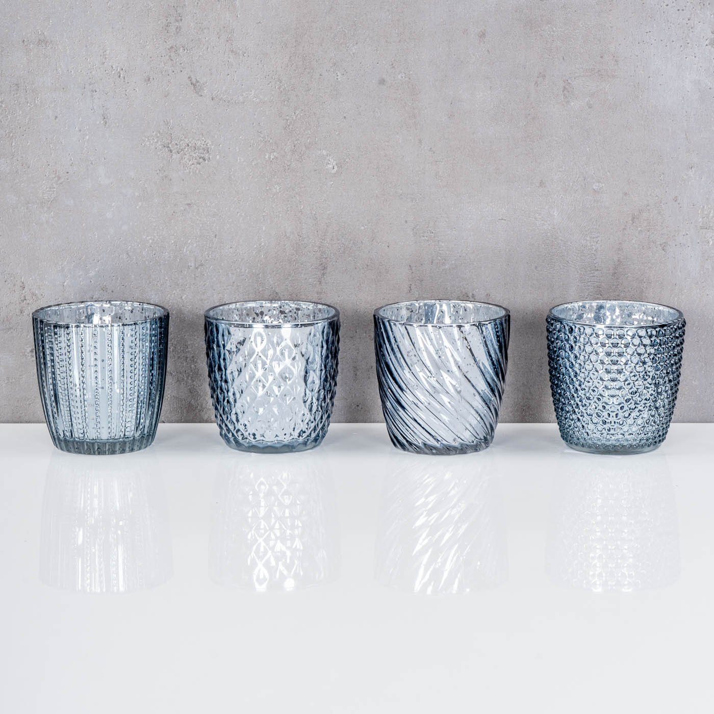 Levandeo® Teelichthalter, 4er Set Windlicht H9cm Glas Silber Teelichthalter günstig online kaufen