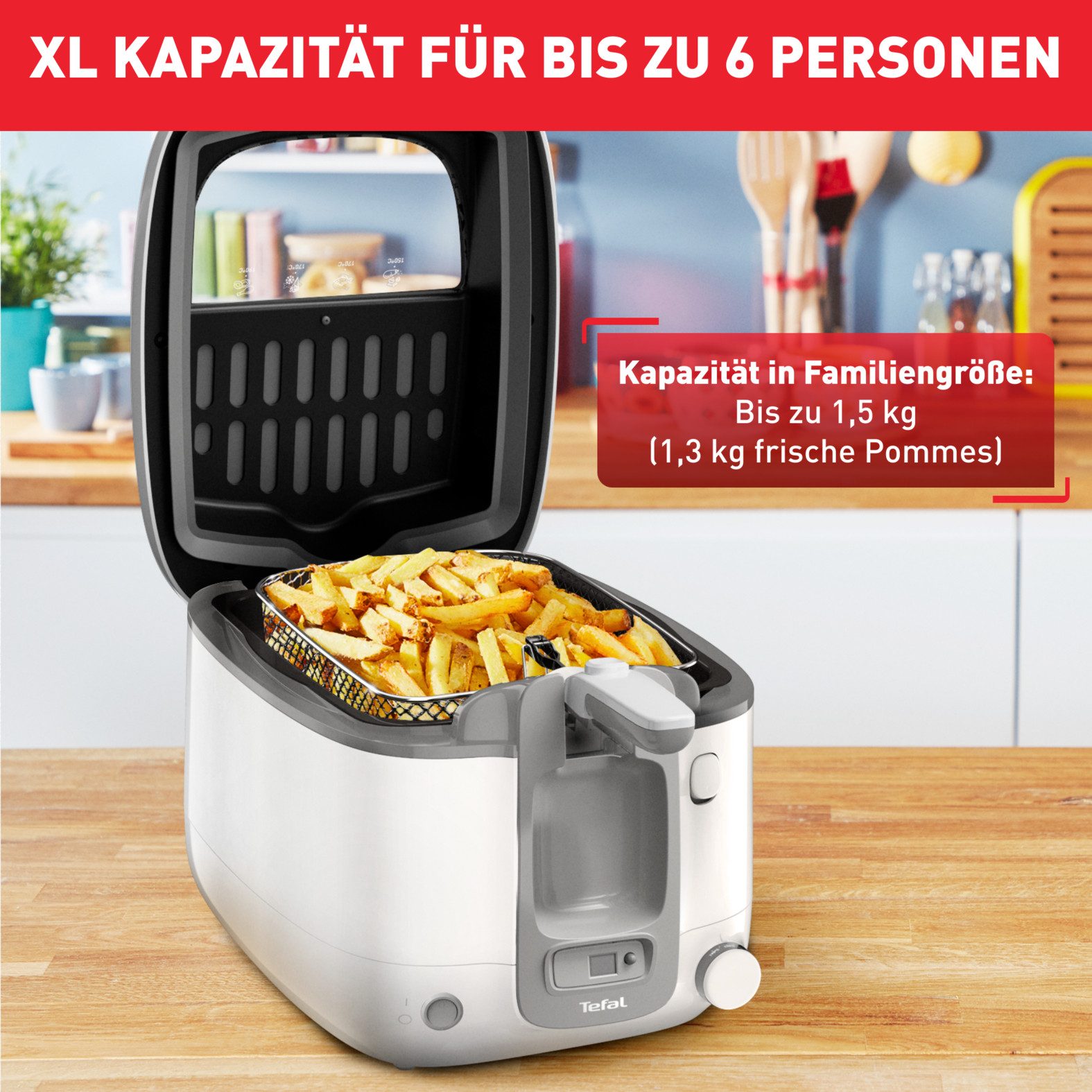 Tefal Fritteuse Super Uno, XL Kapaziät, bis zu 6 Personen, weniger Frittiergerüche, 1800 W, einstellbarer Thermostat, leichte Anwendung & Reiningung, FR3141