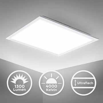 B.K.Licht LED Deckenleuchte BK_DP1325 LED Panel, Weiß, 29,5 x 29,5 cm, 4.000K neutralweißes Licht, LED fest integriert, Neutralweiß, Deckenlampe 5,5 cm flach, 12W, 1.300lm