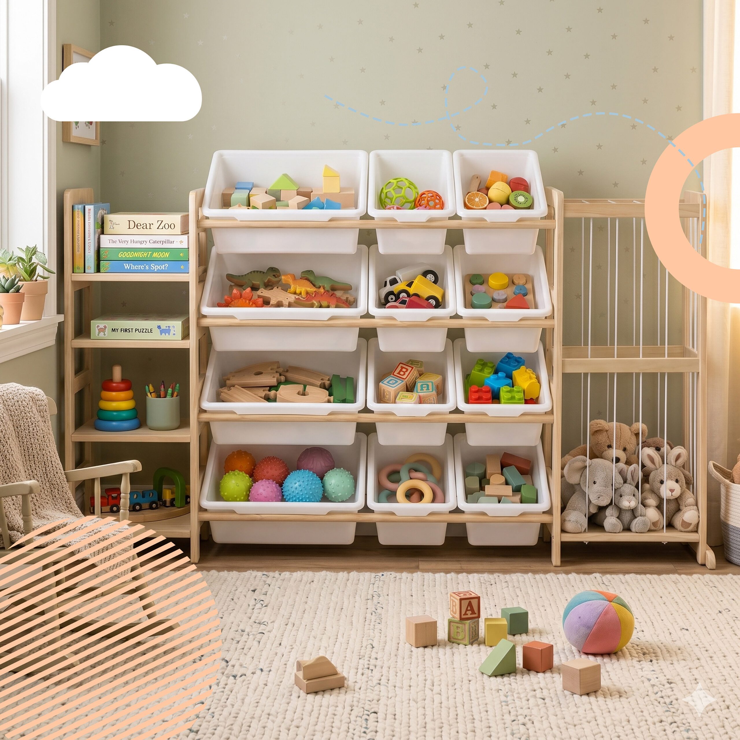 relaxdays Kinderregal Großes Kinderregal mit 12 Boxen