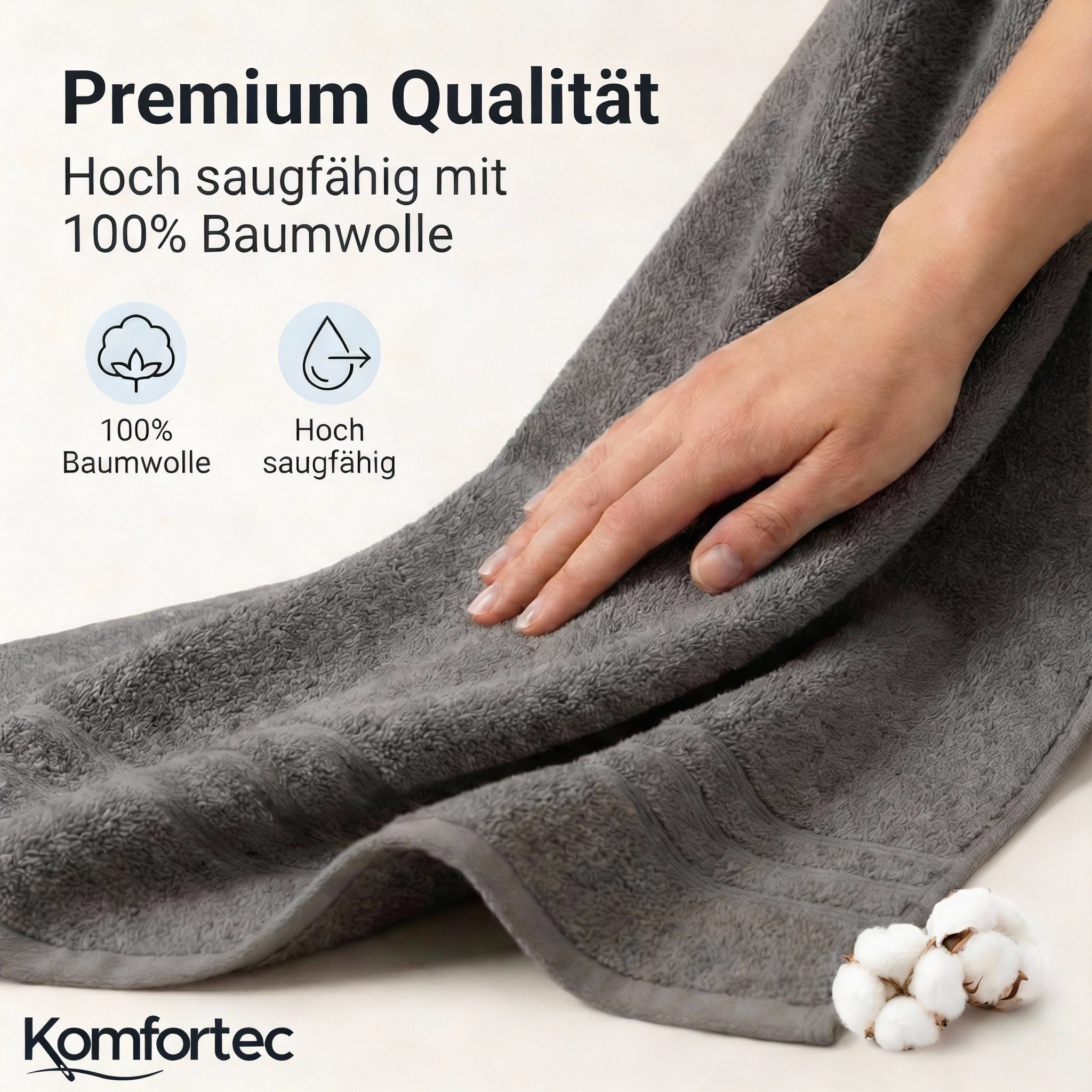 Komfortec Saunatuch Frotte aus 100% Baumwolle, Frottee (Packung, 2-St), 80x200 Saunatücher set XXL, Weich, Schnelltrocknend – Bild 4 von 5