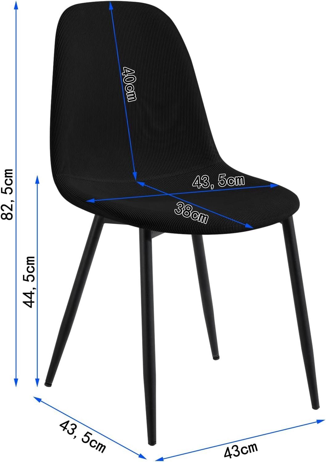 EUGAD Küchenstuhl (4 aus Skandinavisch modern, St), Metallbeine, Schwarz Cord Esszimmerstühle