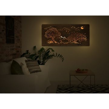 WohndesignPlus LED-Bild LED-Wandbild "Drei Eichen" 110cm x 50cm mit Akku/Batterie, Natur, DIMMBAR! Viele Größen und verschiedene Dekore sind möglich.