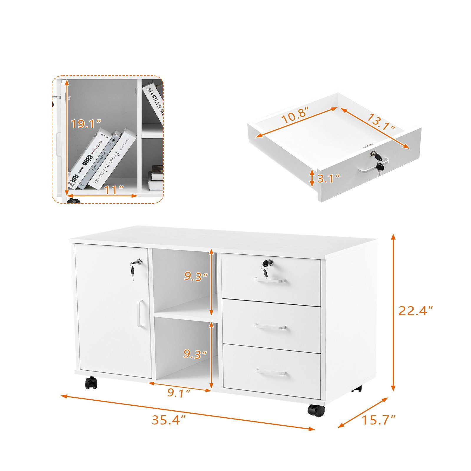 Ofcasa Aktenschrank Rollcontainer Abschließbar mit 3 günstig online kaufen