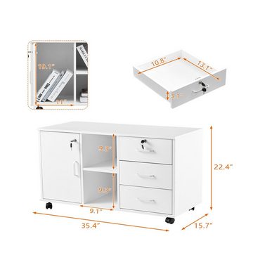 CLIPOP Aktenschrank Rollcontainer Abschließbar mit 3 Schubladen (1er Set) Büroschrank mit Rollen