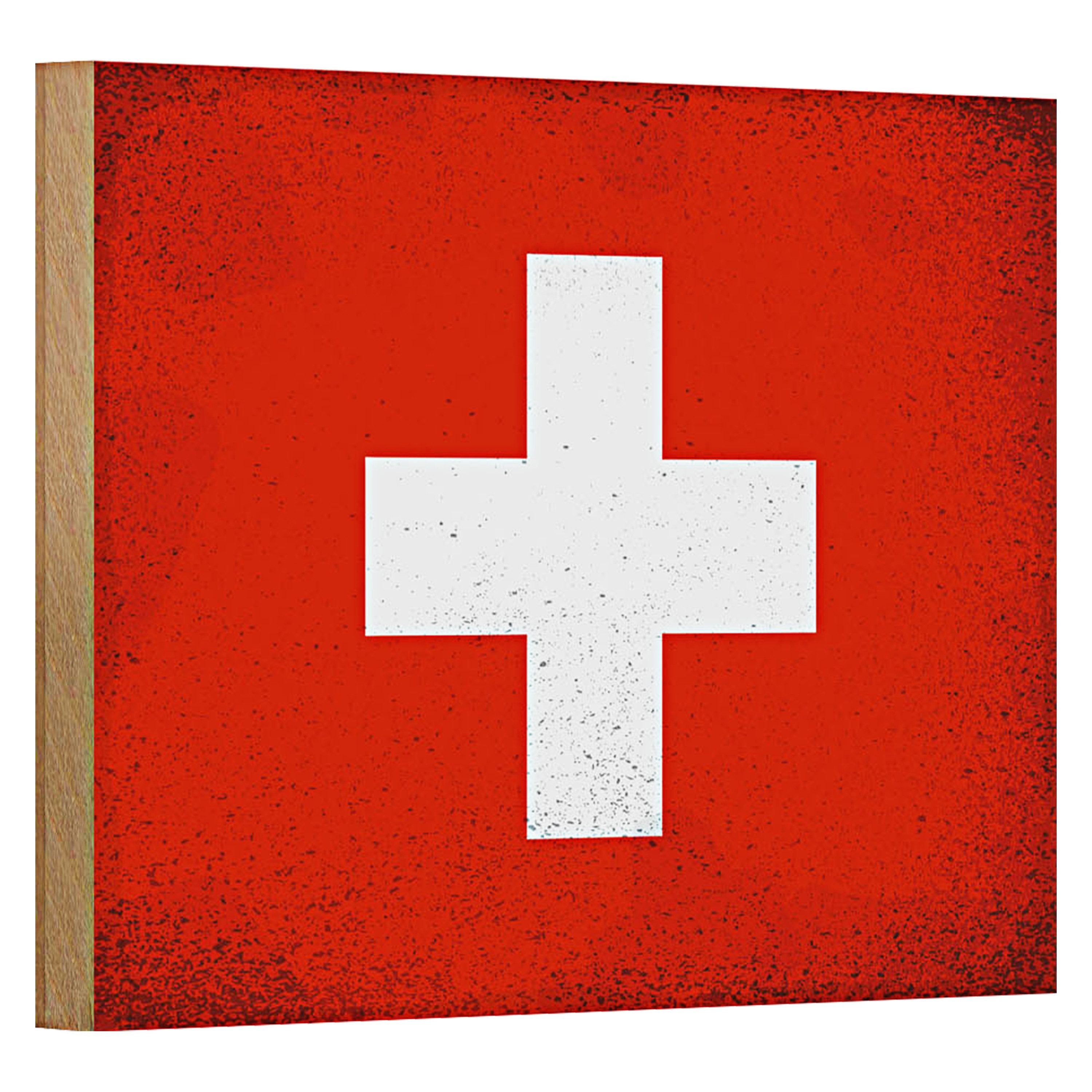 Roomando Holzbild Flagge Schweiz 18x12cm Flag Switzerland Vintage