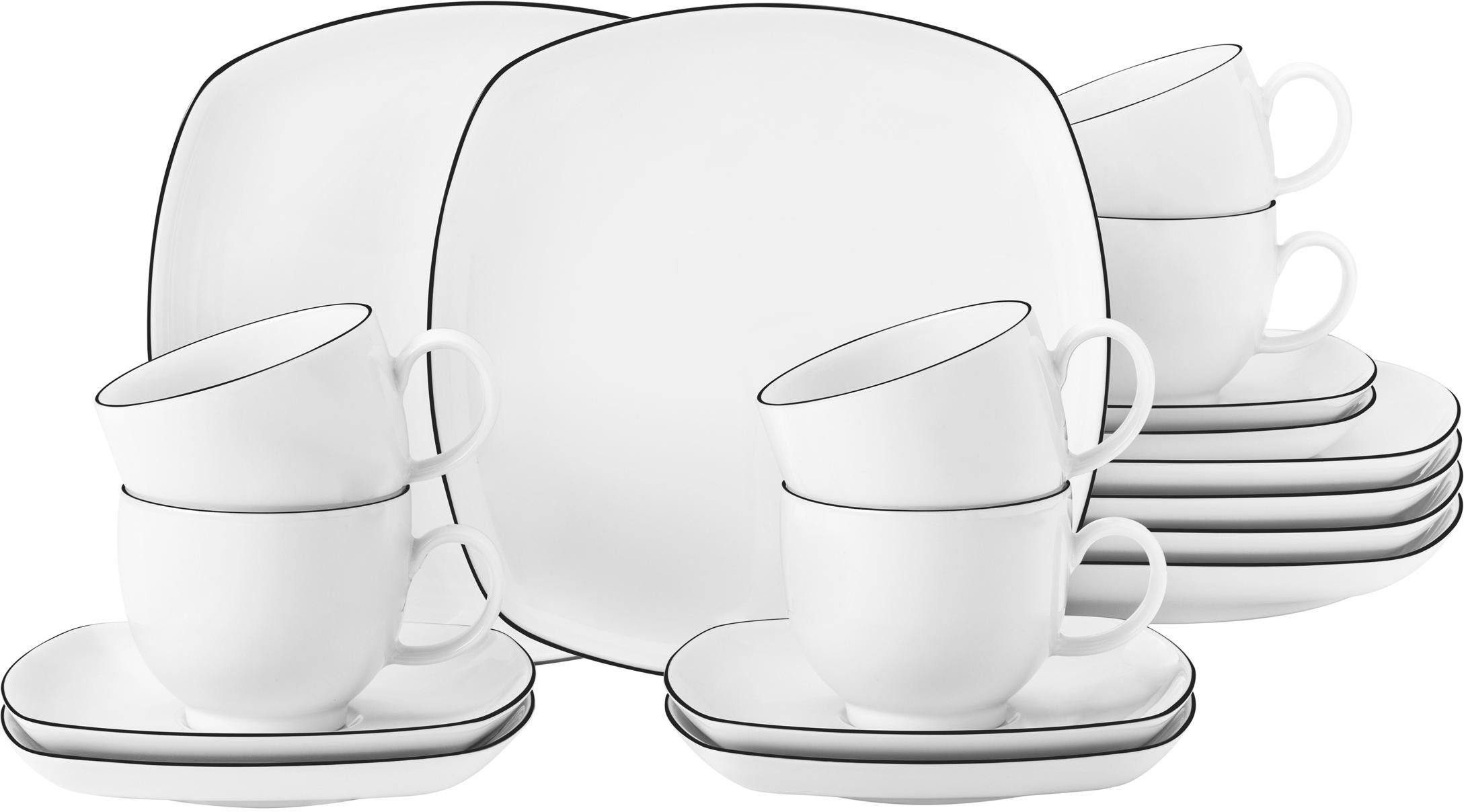 Seltmann Weiden Кофейный сервиз Geschirr-Set, Service Lido Black Line (18-tlg), 6 Personen, Porzellan, Tassen, Untertassen, Teller, 18 Teile, für 6 Personen, Made in Germany