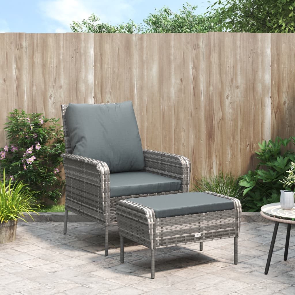 vidaXL Gartenstuhl Gartenstuhl mit Fußhocker Grau Poly Rattan (1 St)