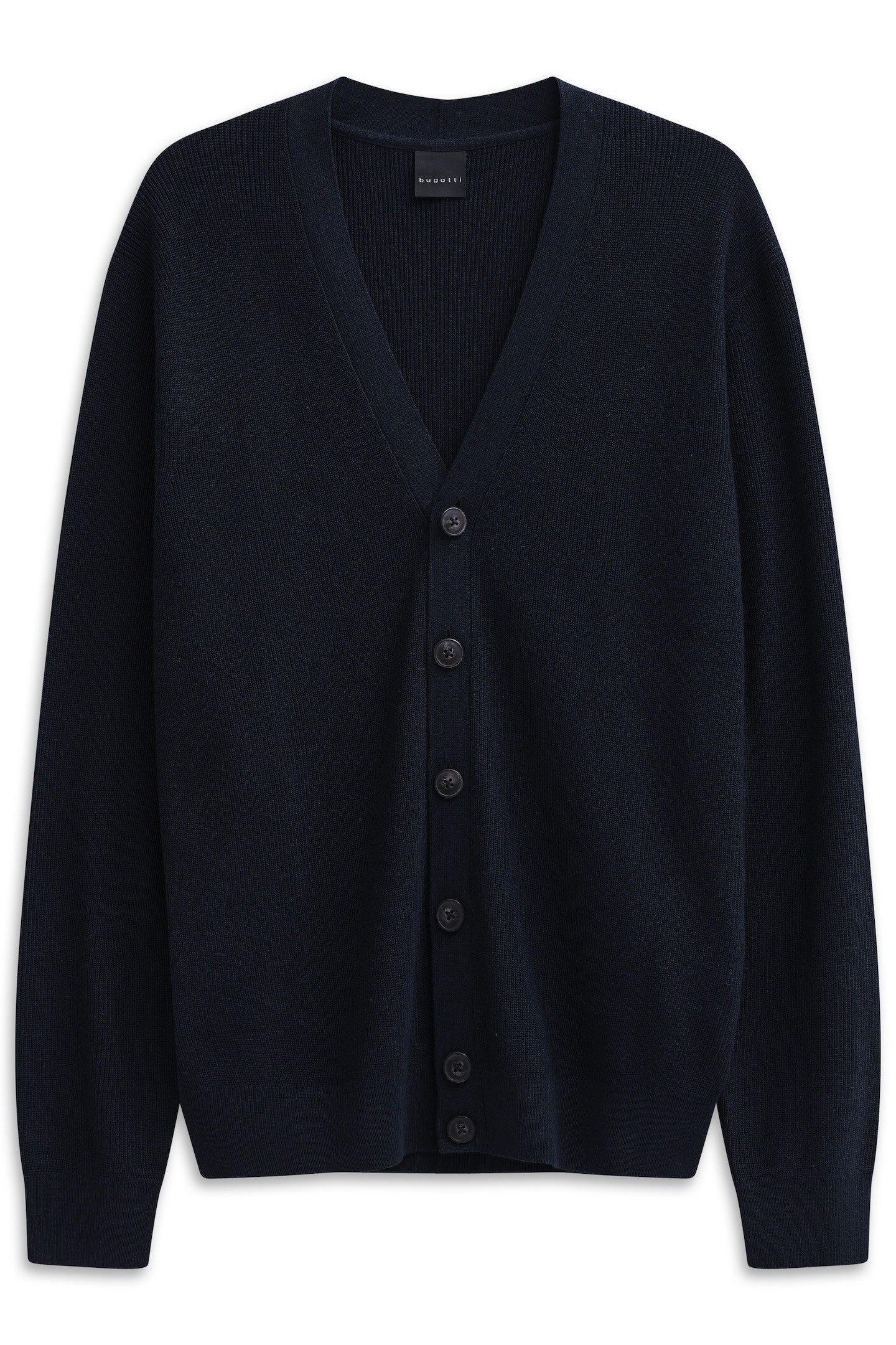 bugatti Cardigan Regular Fit mit V-Ausschnitt und Ripp-Struktur