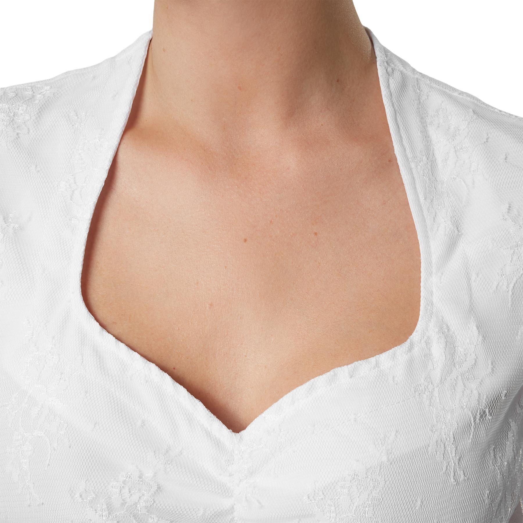 dressforfun Trachtenbluse Langärmelige Dirndlbluse mit Herz-Ausschnitt und elastischem (Frauentracht Gretl, in weiß) Vollflächige Blumenspitze mit blickdicht ge – Bild 5 von 5