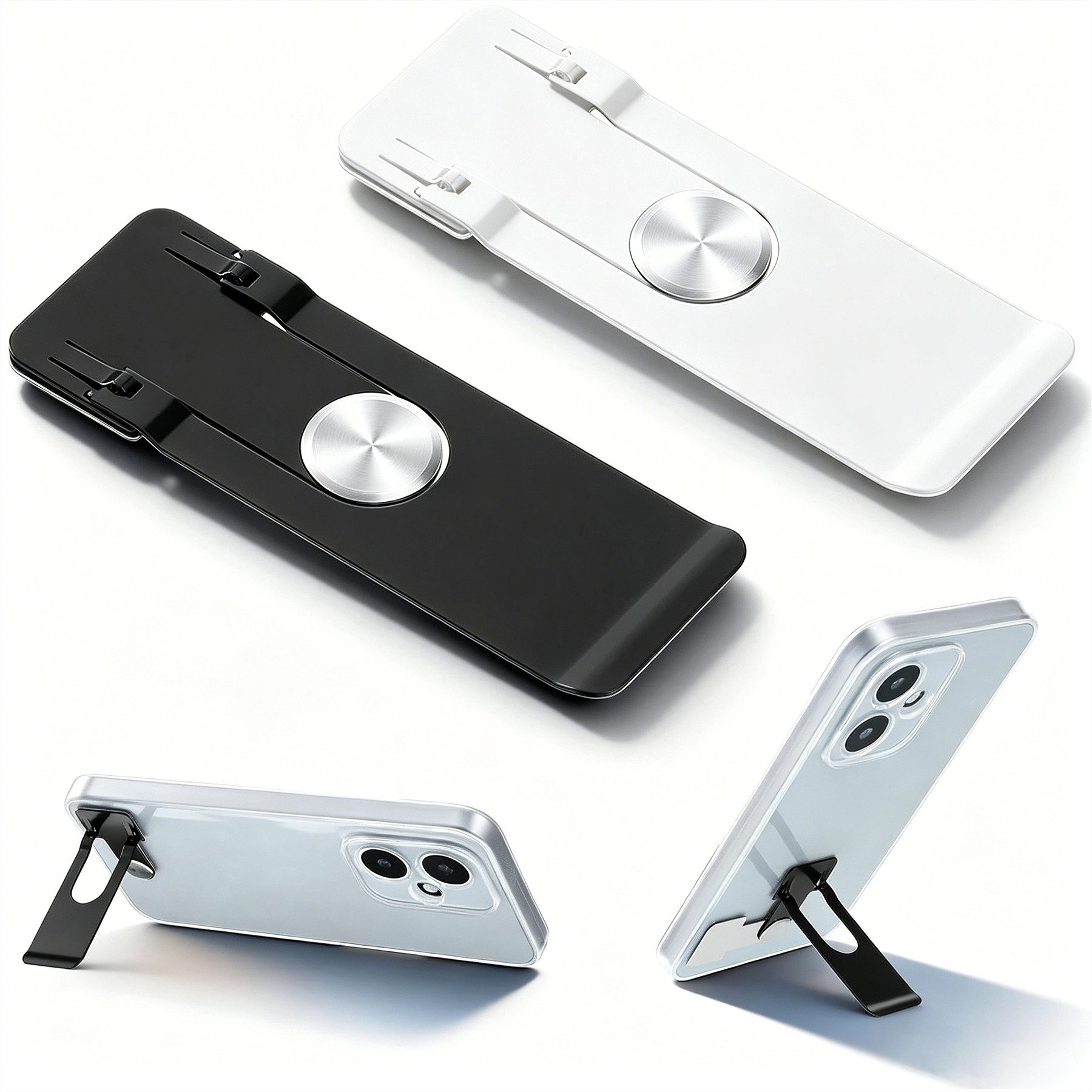Mutig Handy-Halterung 2 Stück Handy Ständer, Ultradünner Einstellbarer Metall Kickstand, (Vertikale Horizontale Platzierung, mit jedem Handy, Mini Tragbarer Unsichtbarer Phone Kickstand für Schreibtisch)