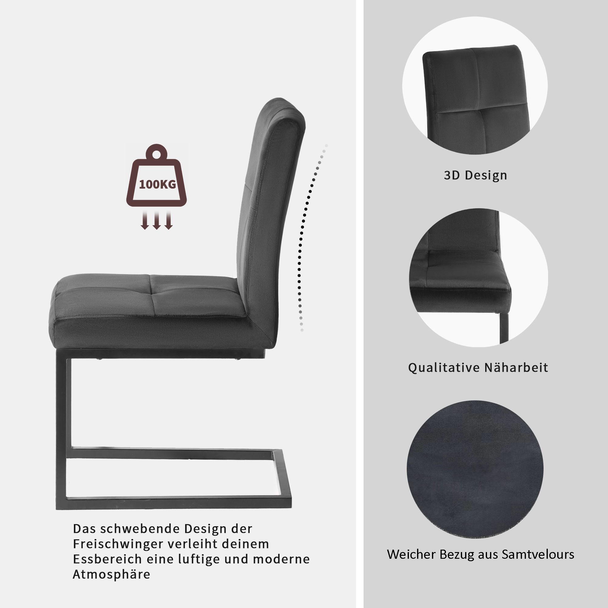 OTTO home Esszimmerstuhl Geranie Freischwinger, Schwingstuhl (Set, 2 St), mit 3D-Steppung, robustes Gestell, hochwertiger Stoff – Bild 4 von 5