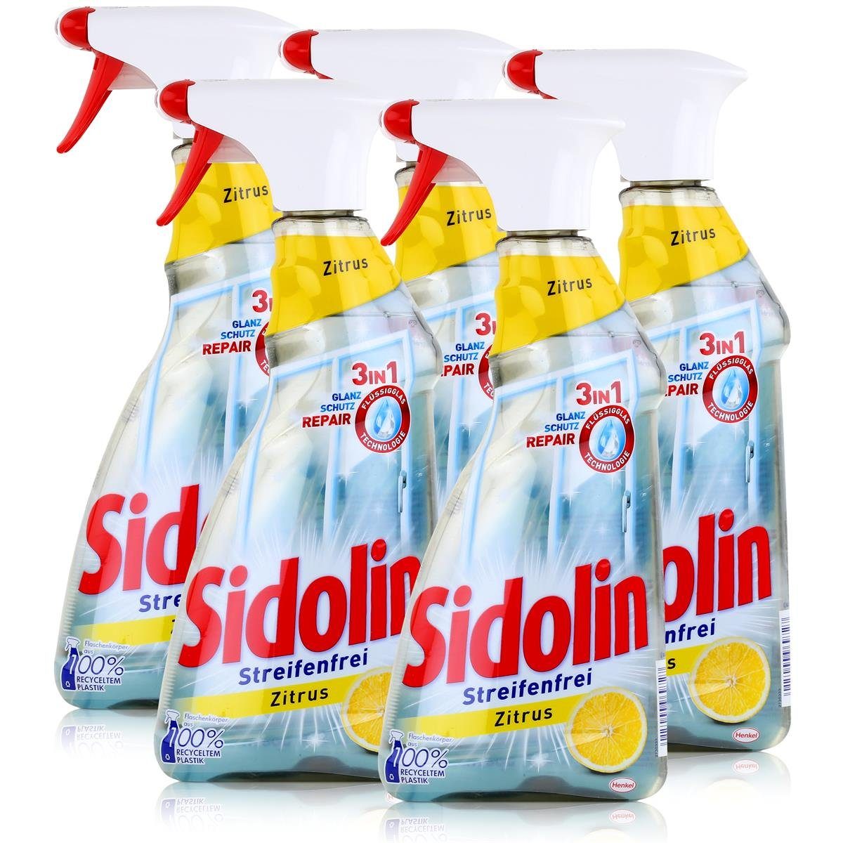 SIDOLIN Sidolin Streifenfrei Zitrus 500ml - Glasreiniger, Fensterreiniger (5er Glasreiniger