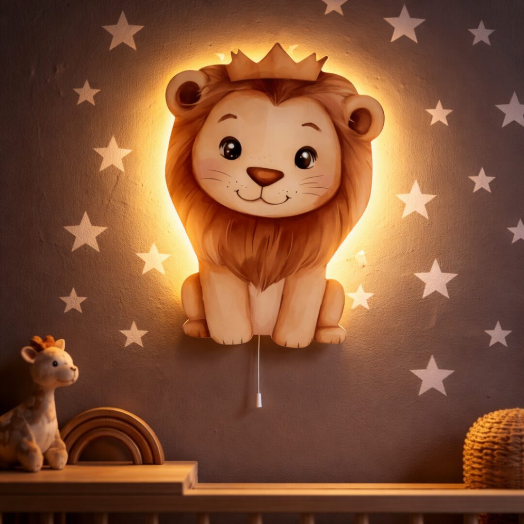 COZYCOLLECTIONS LED Wandleuchte Löwe mit Krone LED-Nachtlicht Braun Gold, LED, Warmweiß, Montessori-inspiriertes Nachtlicht mit sanftem Wohlfühllicht