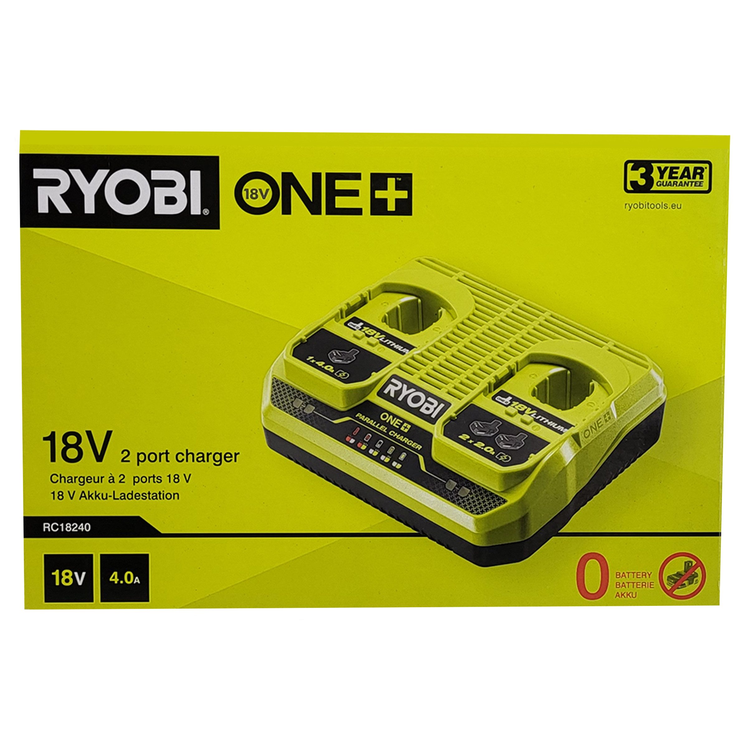 RYOBI Ryobi RC18240 - 18V ONE+ Doppel-Ladegerät (ohne Akkus), schnell Akku-Ladestation (1-tlg)