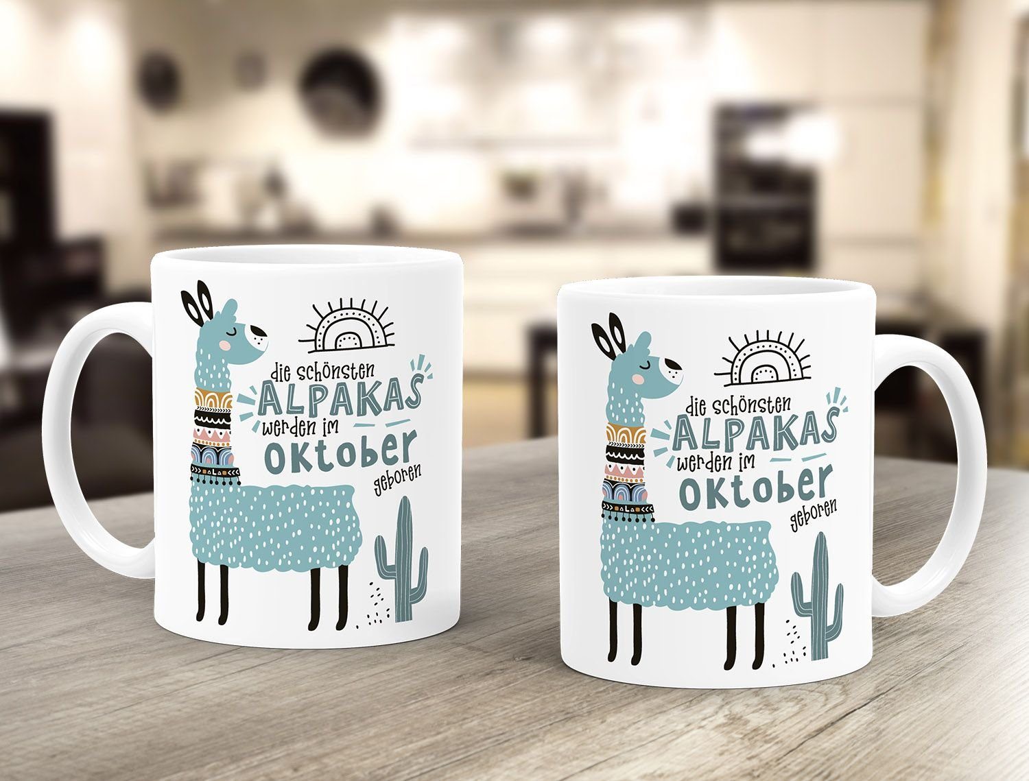 SpecialMe Motiv Geburtags-Geschenke im werden SpecialMe®, Keramik Geburtsmonat Tasse weiß Kaffee-Tasse Oktober individuelle Lama geboren Schönsten anpassbares Die Alpakas Januar-Dezember