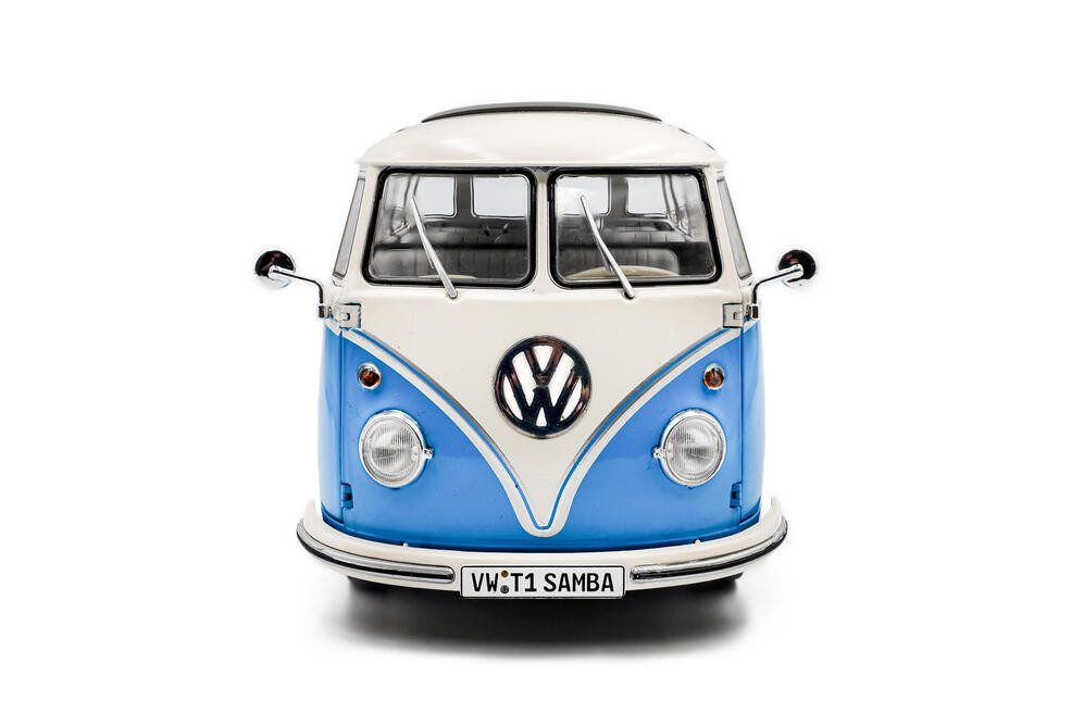 Solido Modellauto VW T1 Samba Bus 1962 blau weiß, Maßstab 1:18