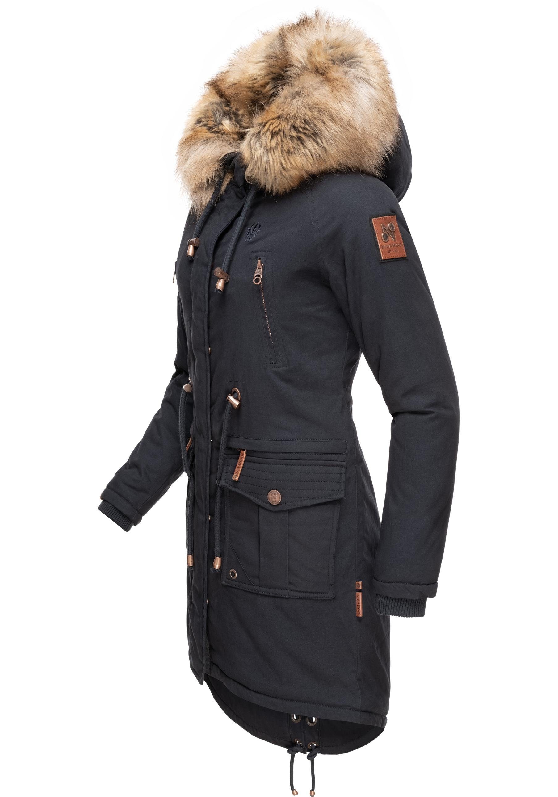 Kunstfell Baumwollparka Wintermantel blau Navahoo Rosinchen Winter Damen mit stylischer