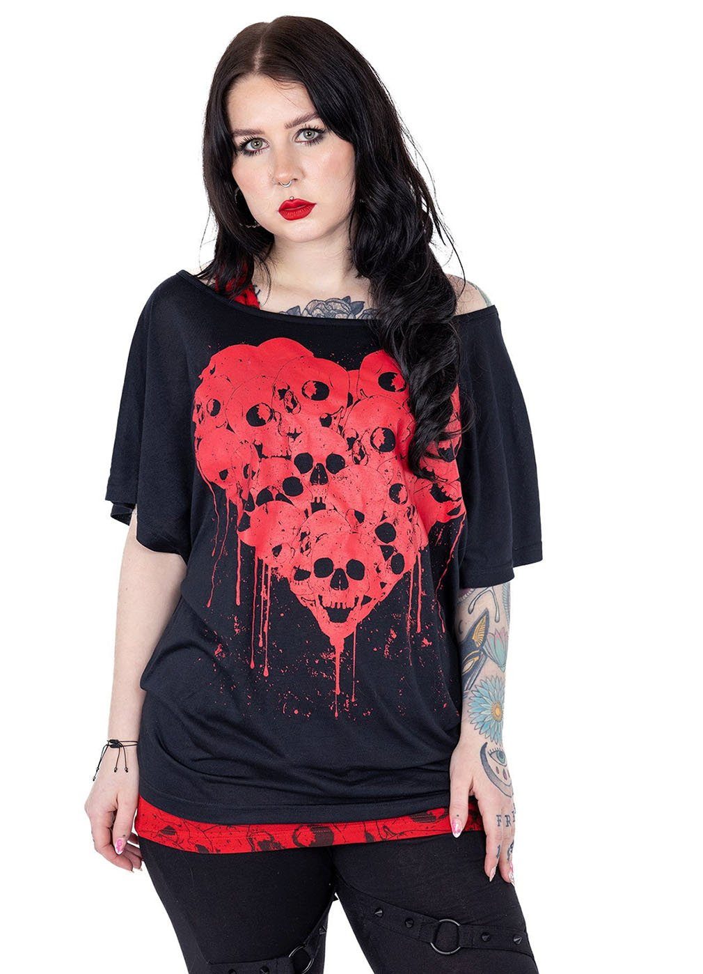 Heartless 2-in-1-Top Skull Heart Totenkopf Herz Print Shirt