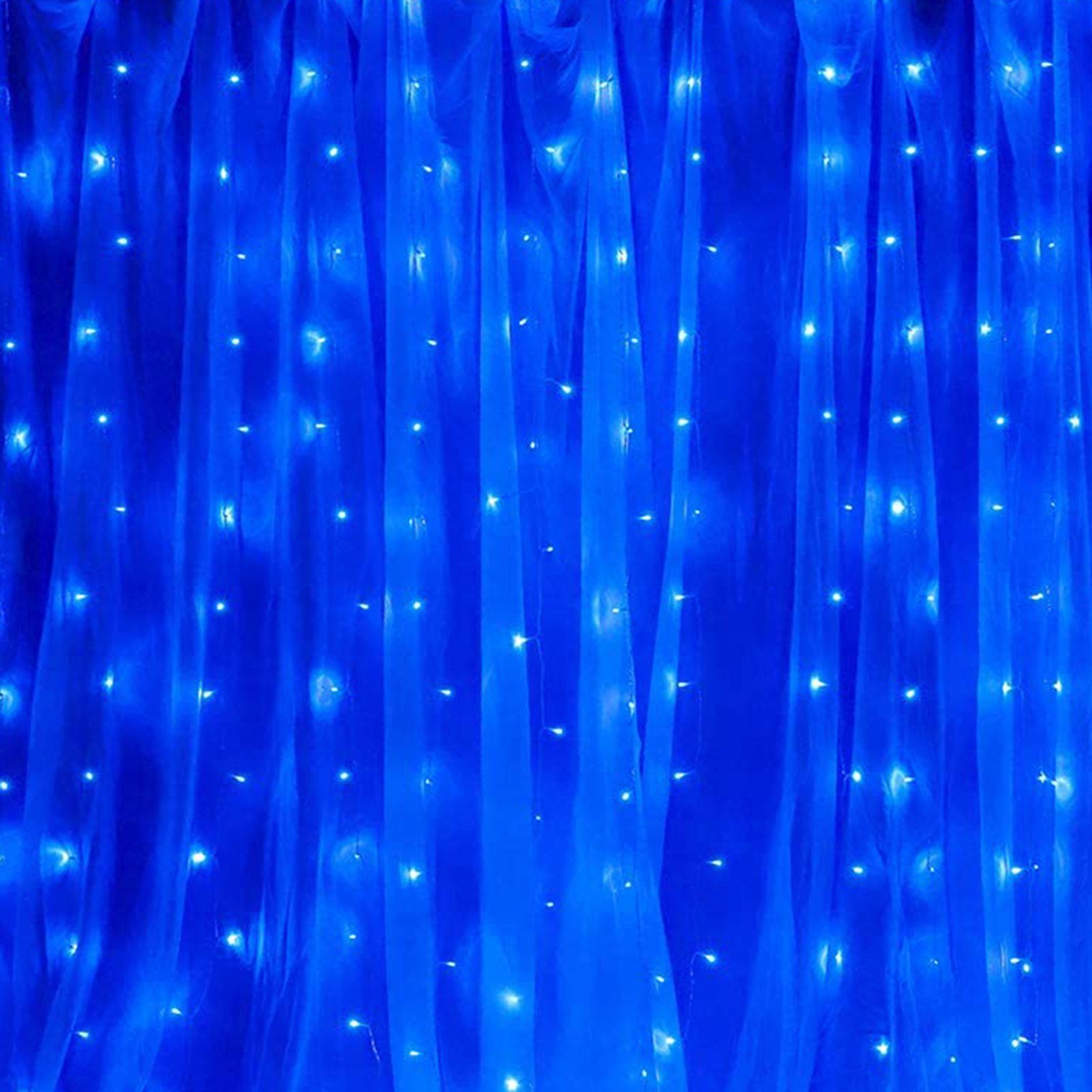 Rosnek LED-Lichtervorhang 2x2M, wasserdicht, USB, für Schlafzimmer Wand Fenster Weihnachten Deko Blau