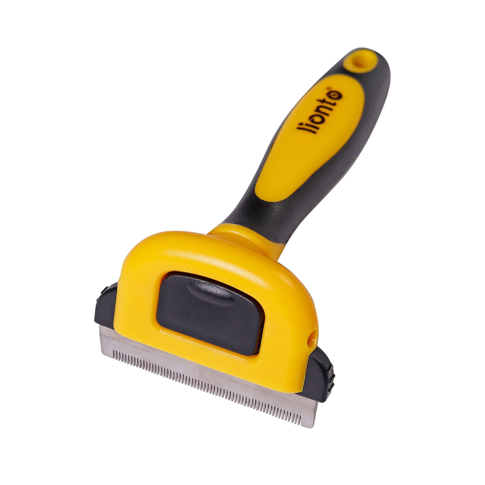 lionto Fellbürste, Unterwollbürste mit Knopfreinigung für alle Felltypen, Edelstahl, (1-tlg), ergonomisch & hautschonend, gelb/schwarz