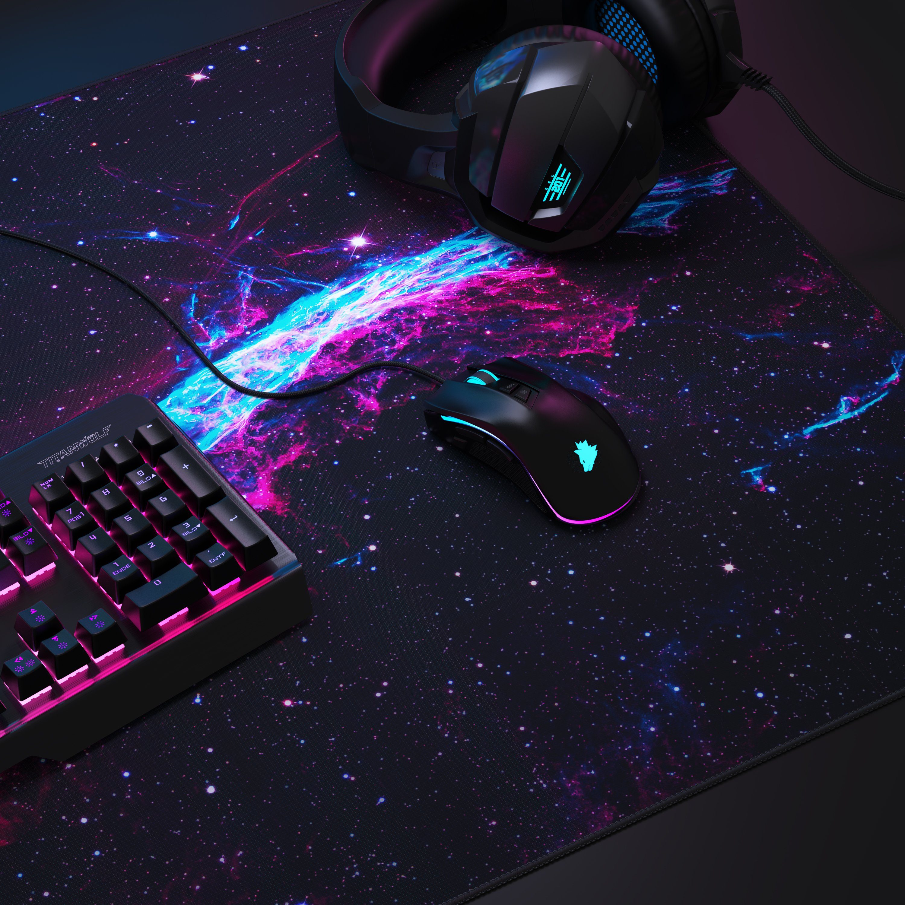 Titanwolf Gaming Mauspad XXXL Speed Mousepad 1200 x 600 x 3 mm, große Tischunterlage, rutschfest, abwaschbar, Geschwindigkeit & Präzision, Galaxie Speed