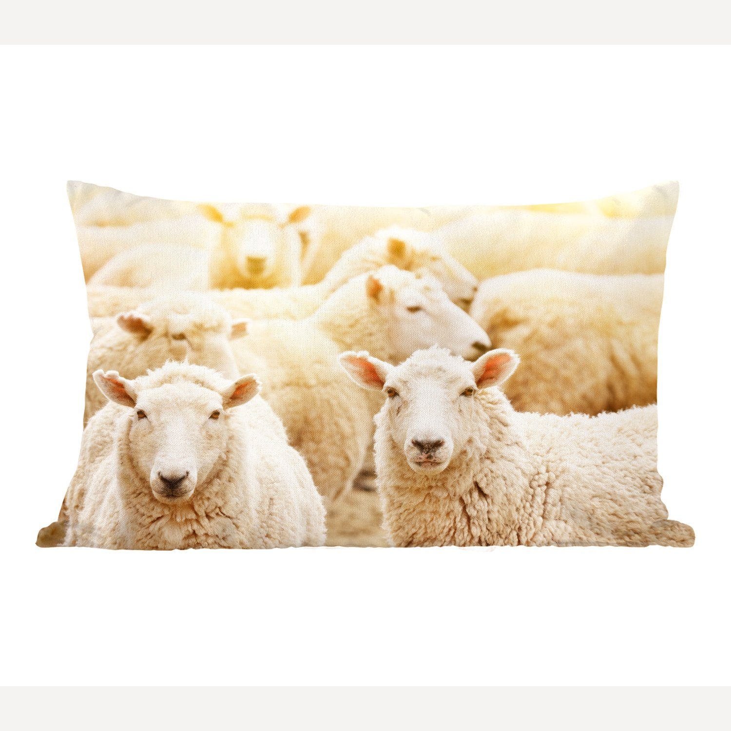 MuchoWow Dekokissen Schafe - Wolle - Weiß, Wohzimmer Dekoration, Zierkissen, Dekokissen mit Füllung, Schlafzimmer