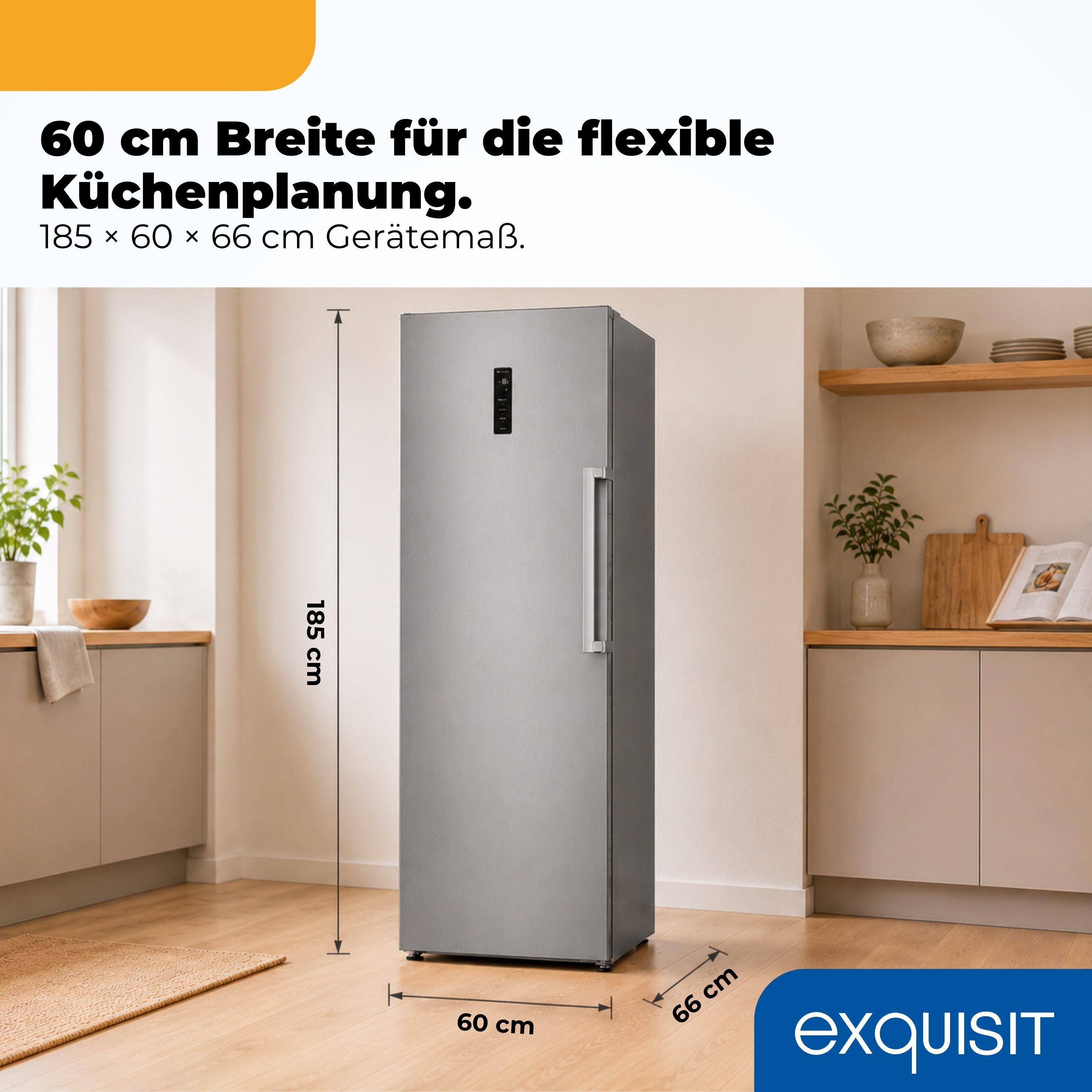 exquisit Gefrierschrank GS5295-NF-H-040C, 185 cm hoch, 60 cm breit, 274 l Nutzinhalt, 17,0 kg, 3 Gefrierschubladen, Energieklasse C