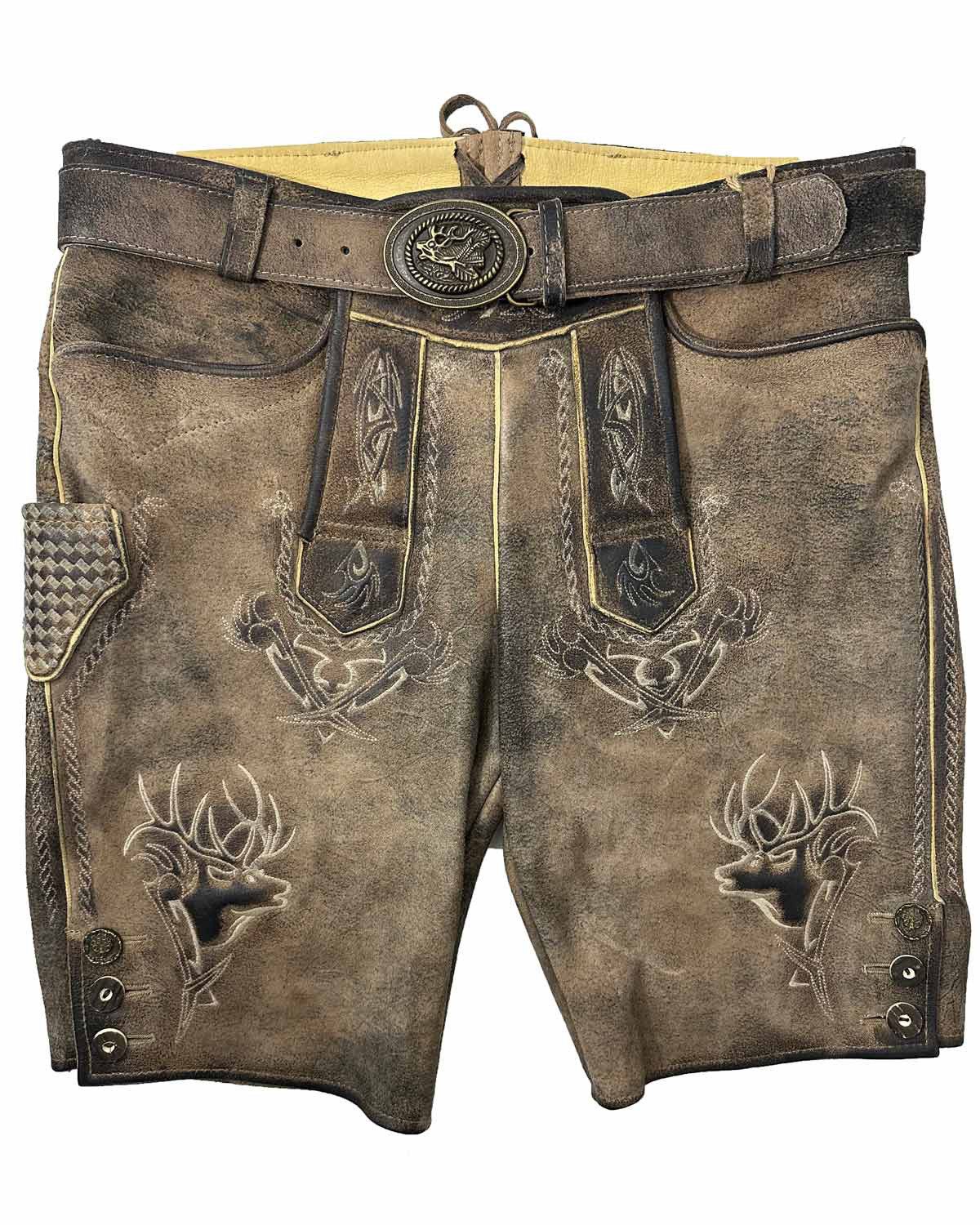 Maddox Trachtenlederhose 'Urgsee' mit Hirschstickerei, Antik günstig online kaufen