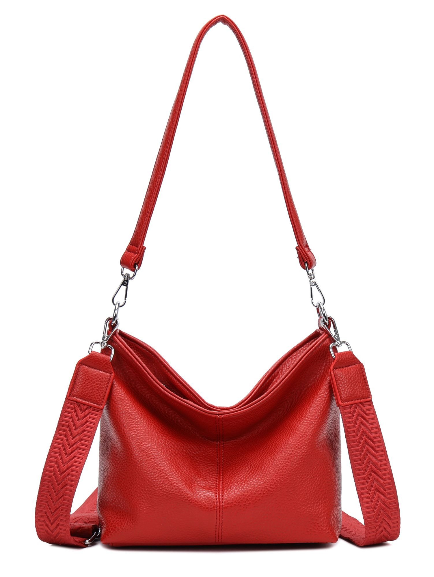 ITALYSHOP24 Schultertasche DAMEN TASCHE SHOPPER Hobo Bag Reise Freizeit Urlaub Leder Optik leicht (Spar-Set: Tasche mit 2 Gürtel, Zusatz Muster Stoffgurt Umhängeband), Handtasche Crossbody Umhängetasche Beuteltasche Crossover BodyBag