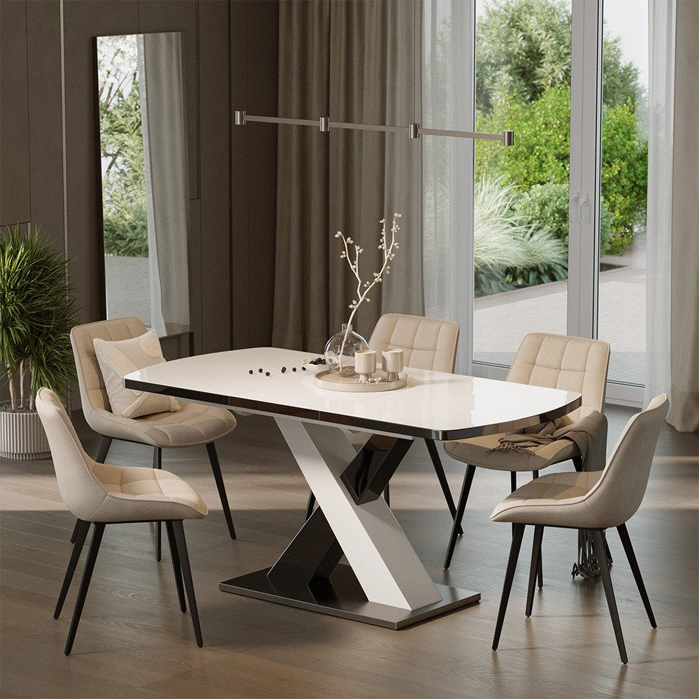 Vicco Esstisch Chinto, Schwarz/Weiß, 120-160 x 80 cm ausziehbar (1-St)