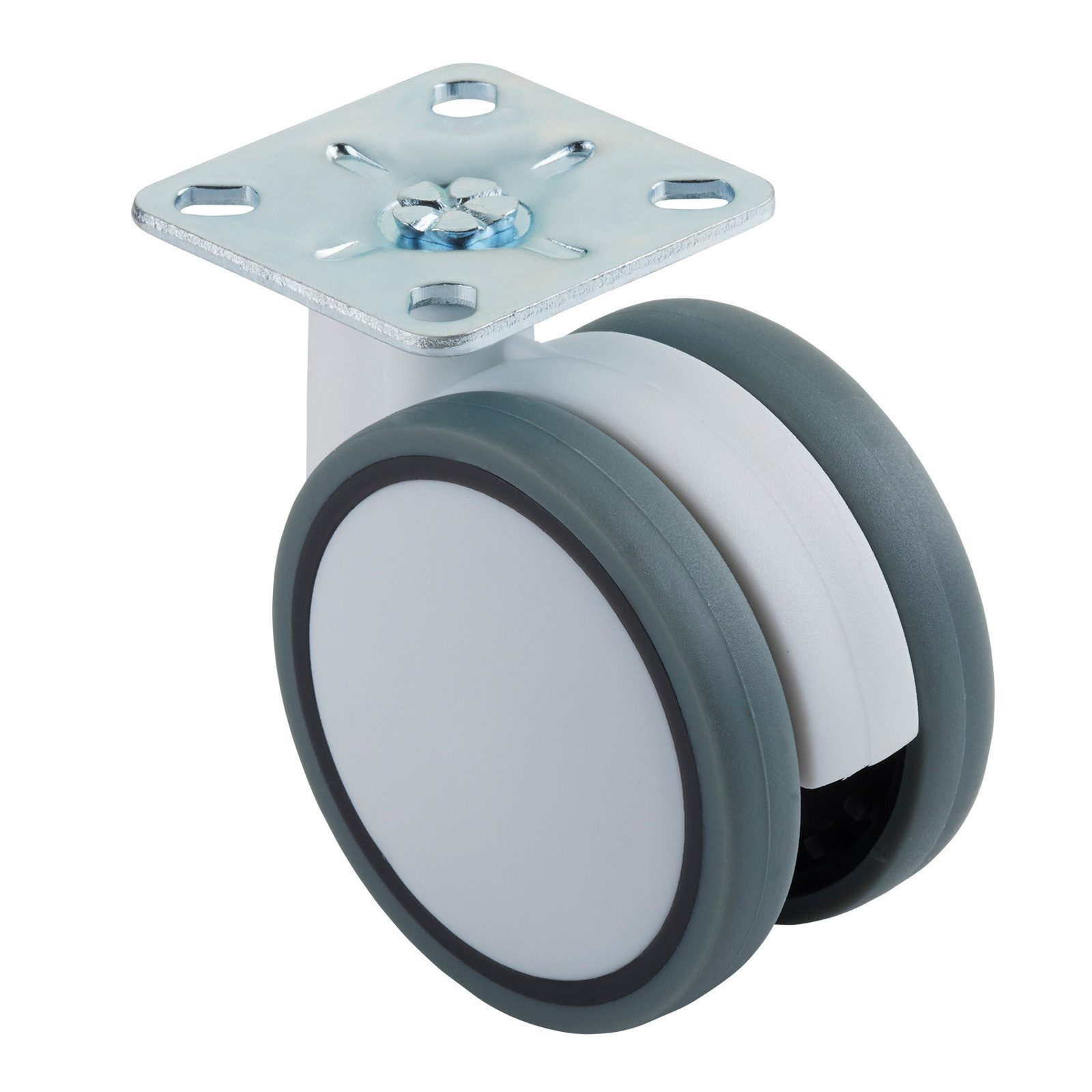 SO-TECH® Möbelrolle Hamm Ø 63 mm, Höhe 74,5 mm, Anschraubplatte 47 x 47 mm, belastbar bis 35 kg je Rolle, weiß/grau, 1 Stück