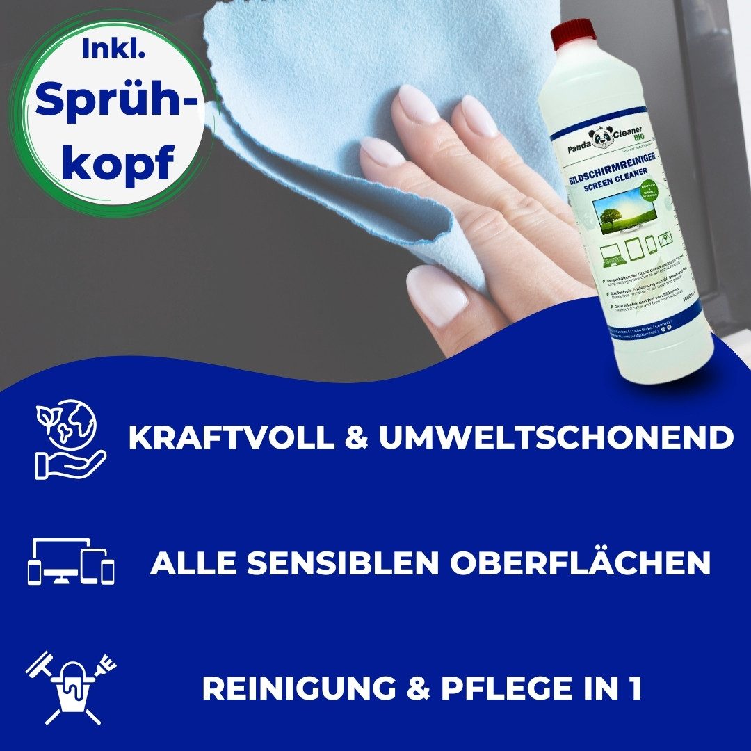 PandaCleaner Bildschirmreiniger - Reinigungs-Set - Laptop Cleaning Kit Glasreiniger (Spar-Set, [4-St. 1x 100ml Spray + 250ml Refill + 2x Putztuch)