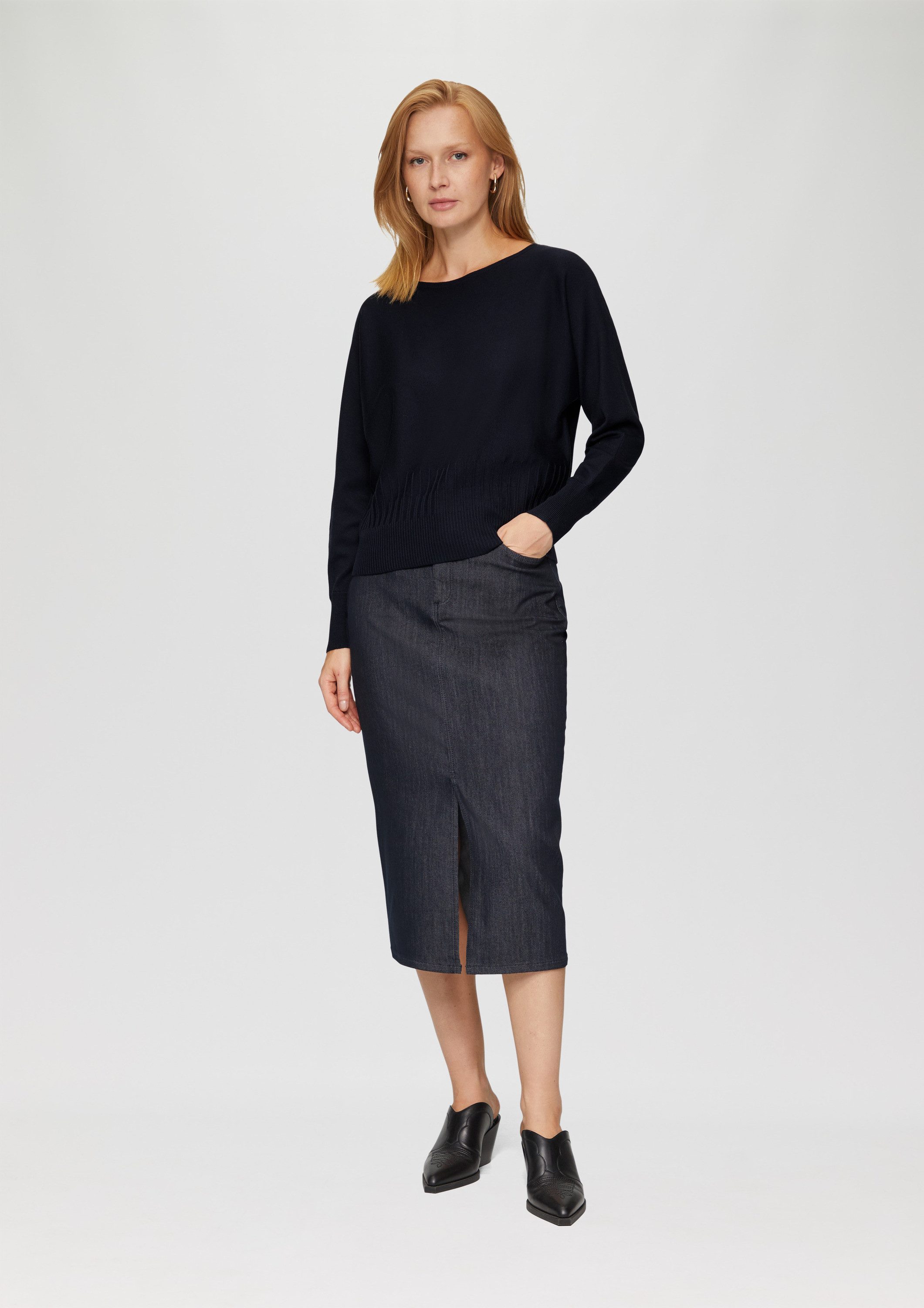 s.Oliver Longpullover Strickpullover Strickpullover mit Strukturmuster am Saum