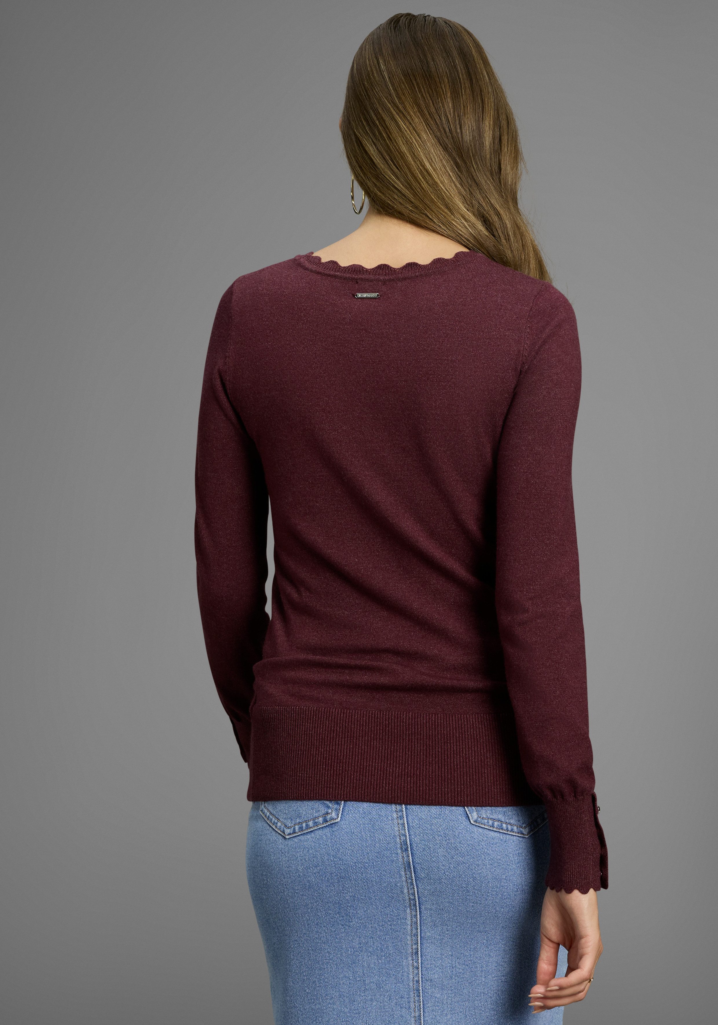 Laura Scott Strickpullover kuscheliger Feinstrick mit femininer Wellenkante günstig online kaufen