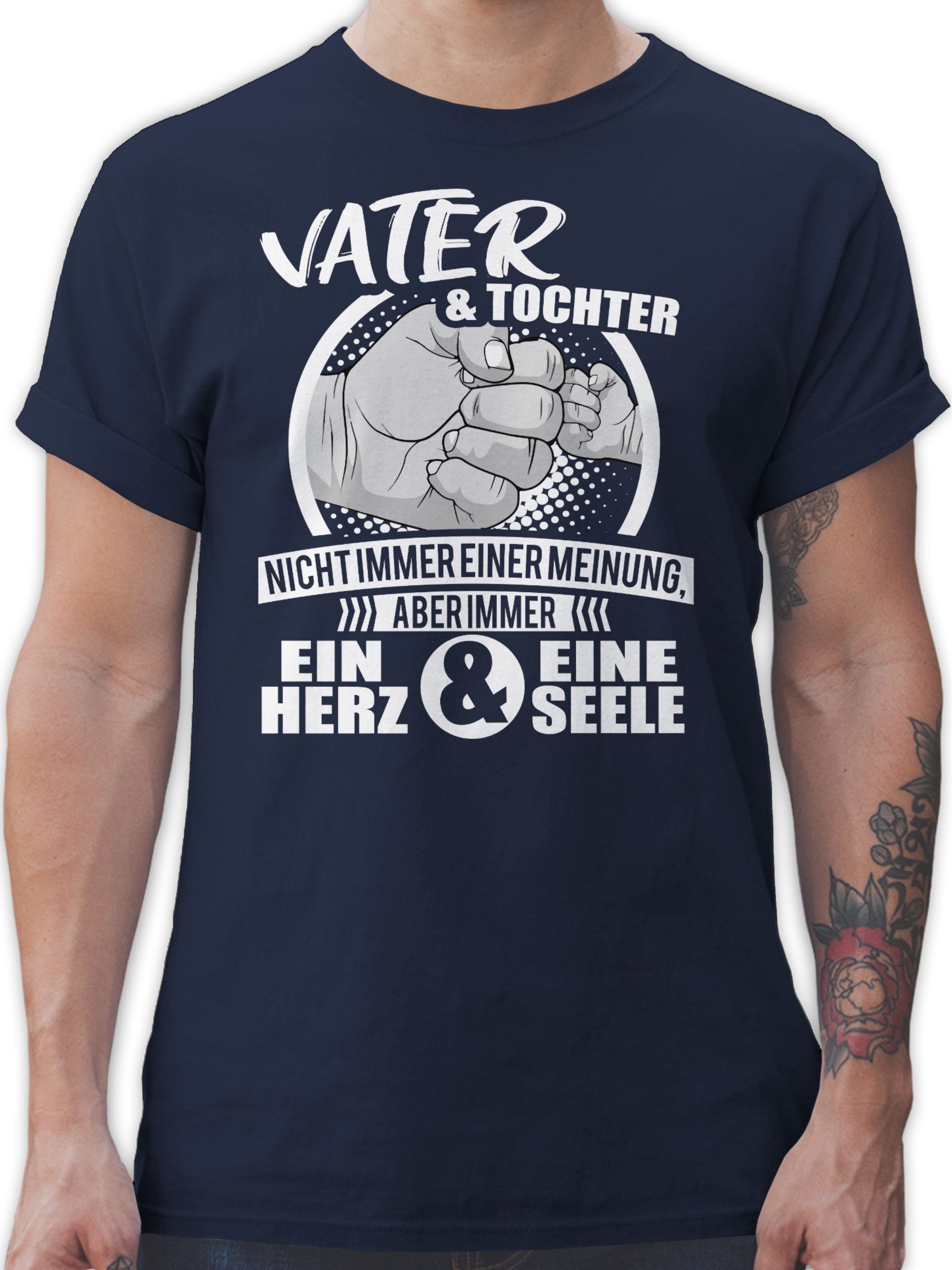 2 Papa Tochter T-Shirt Immer & Seele Shirtracer Navy mit eine Blau ein Statement Sprüche Herz Spruch und